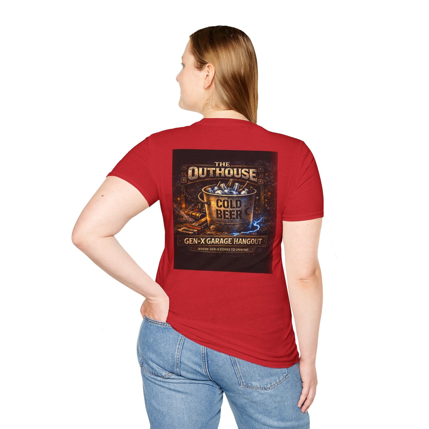The Outhouse Cold Beer T-Shirt — Gen‑X Garage Hangout Graphic Tee