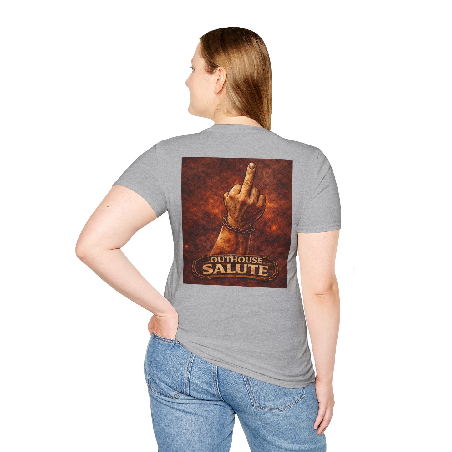 Outhouse Salute T-Shirt — Rustic Hand Gesture Graphic Tee