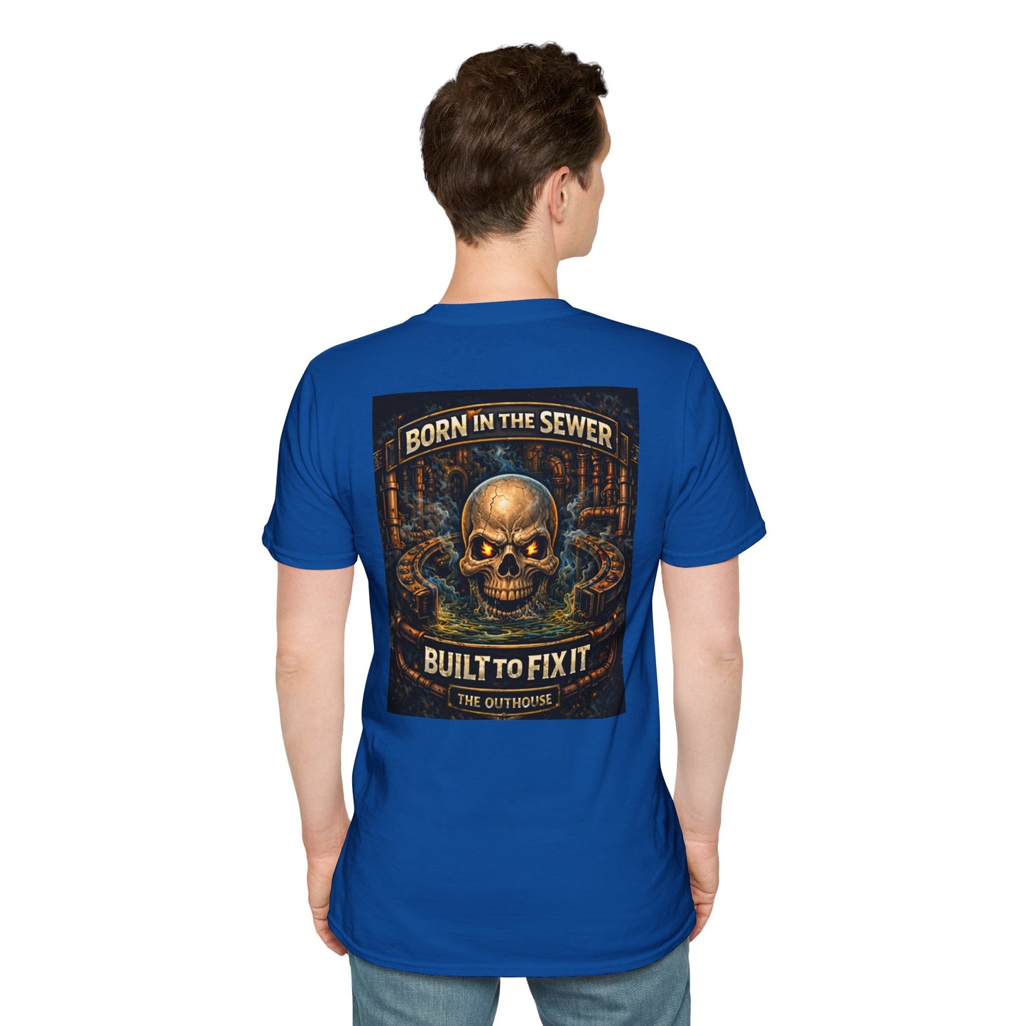 Plumber Skull T-Shirt — "Born in the Sewer, Built to Fix It" Vintage Repair Tee