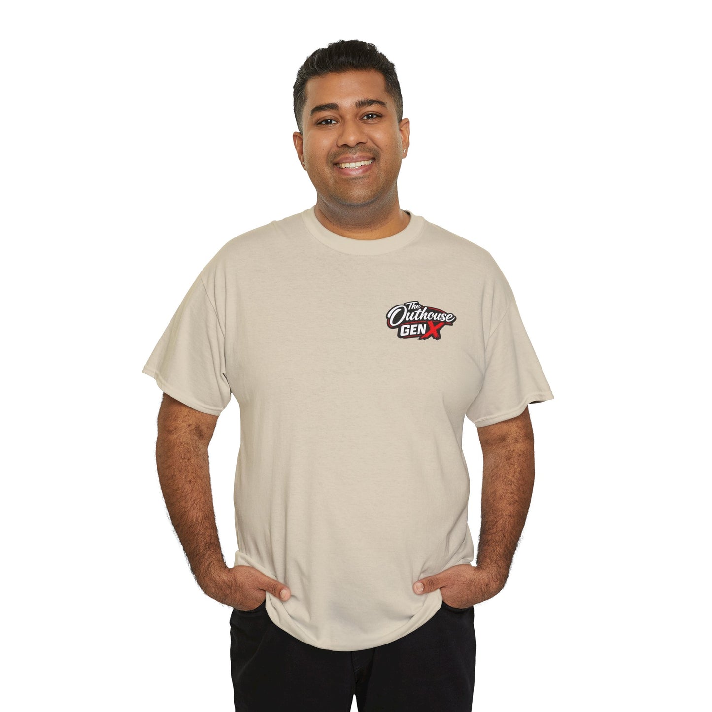 The Outhouse Gen X Tee — Retro Campfire Nostalgia Graphic T-Shirt