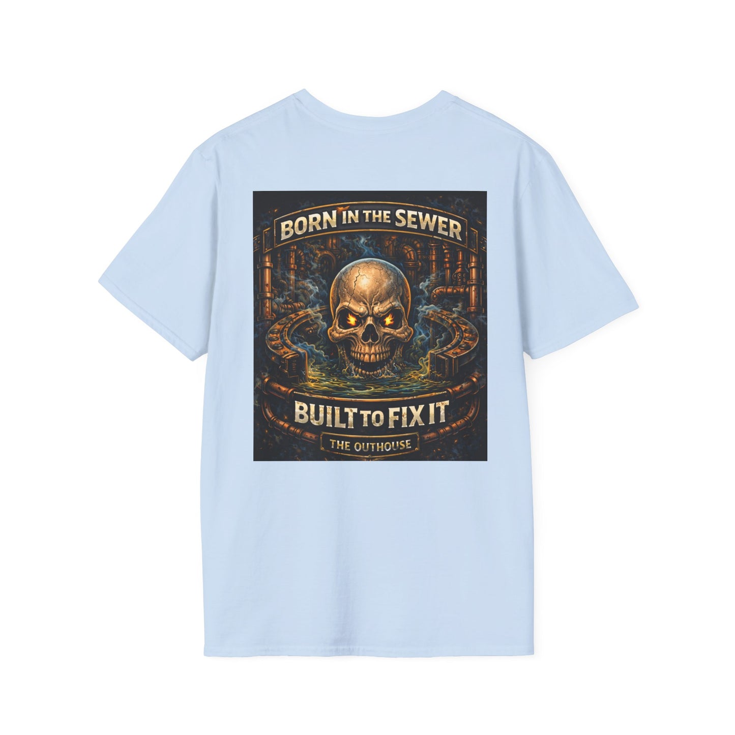 Plumber Skull T-Shirt — "Born in the Sewer, Built to Fix It" Vintage Repair Tee