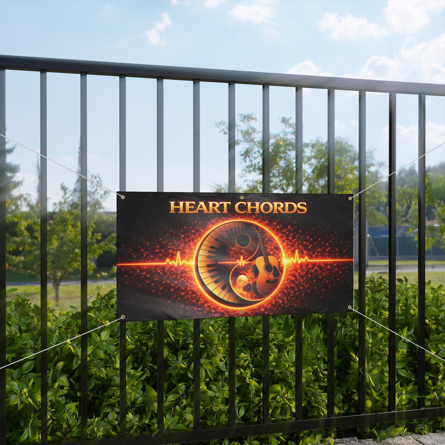 Heart Chords Music Banner — Guitar & Piano Yin Yang Design