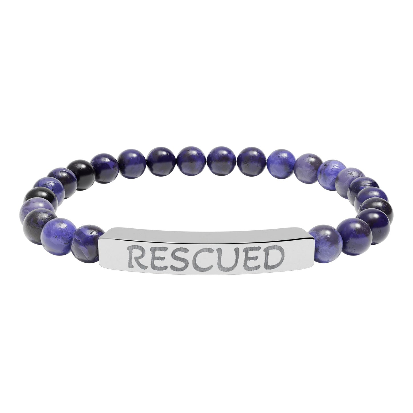 Rescued Engraved Natural Stone Bar Bracelet — Stretch Beaded Healing Jewelry