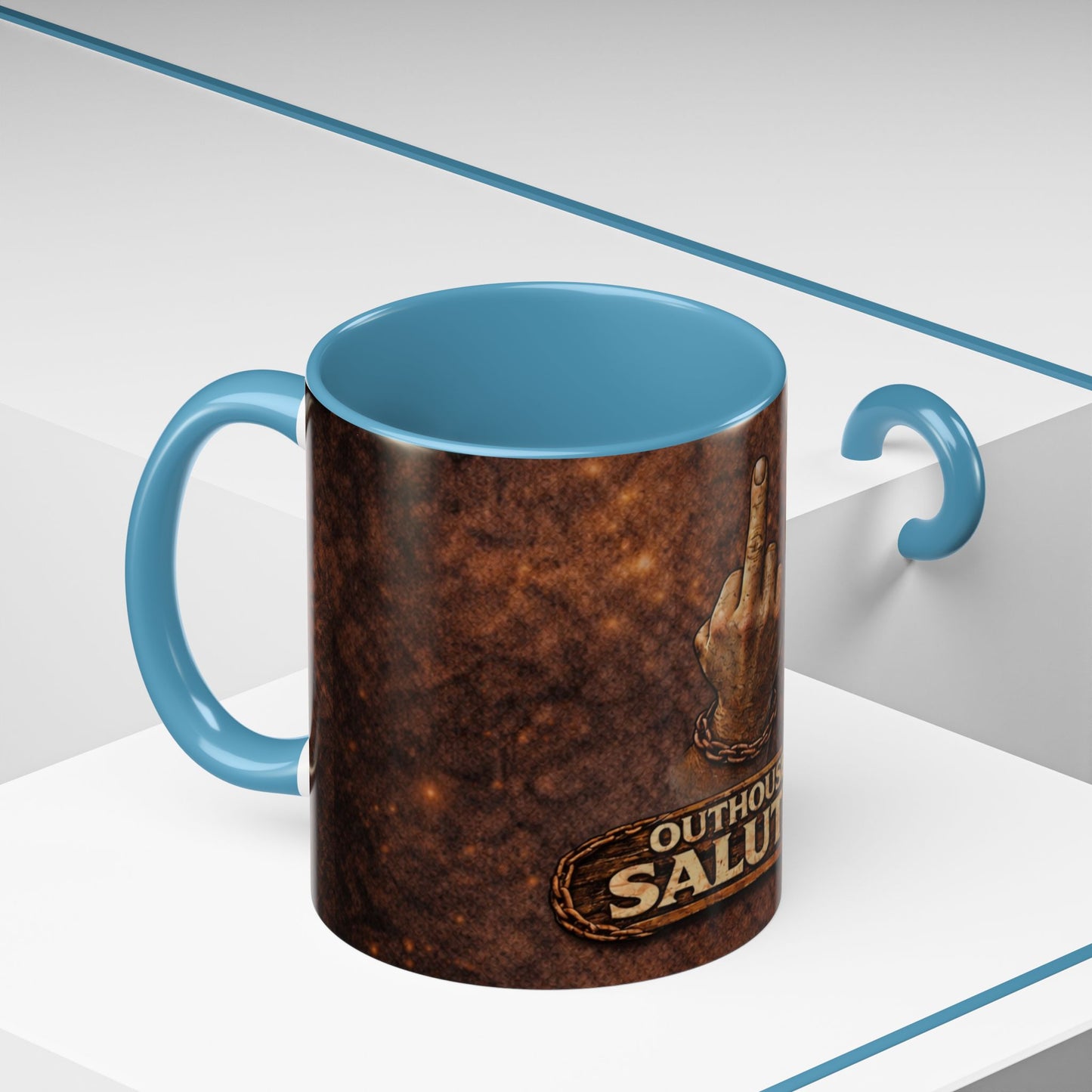 Outhouse Salute Coffee Mug — Bold Gen-X Attitude (11/15oz)