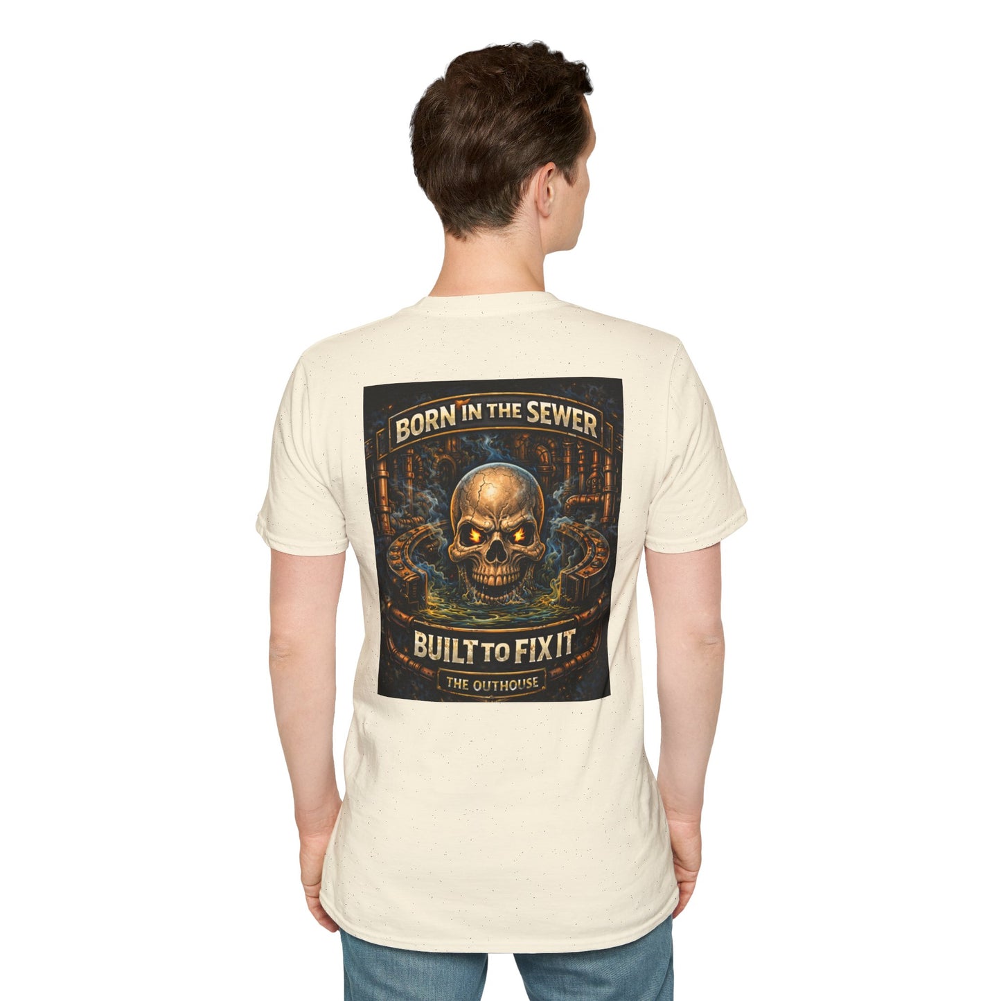 Plumber Skull T-Shirt — "Born in the Sewer, Built to Fix It" Vintage Repair Tee