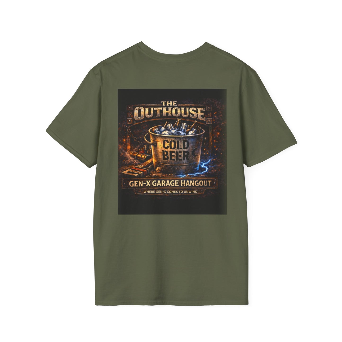 The Outhouse Cold Beer T-Shirt — Gen‑X Garage Hangout Graphic Tee
