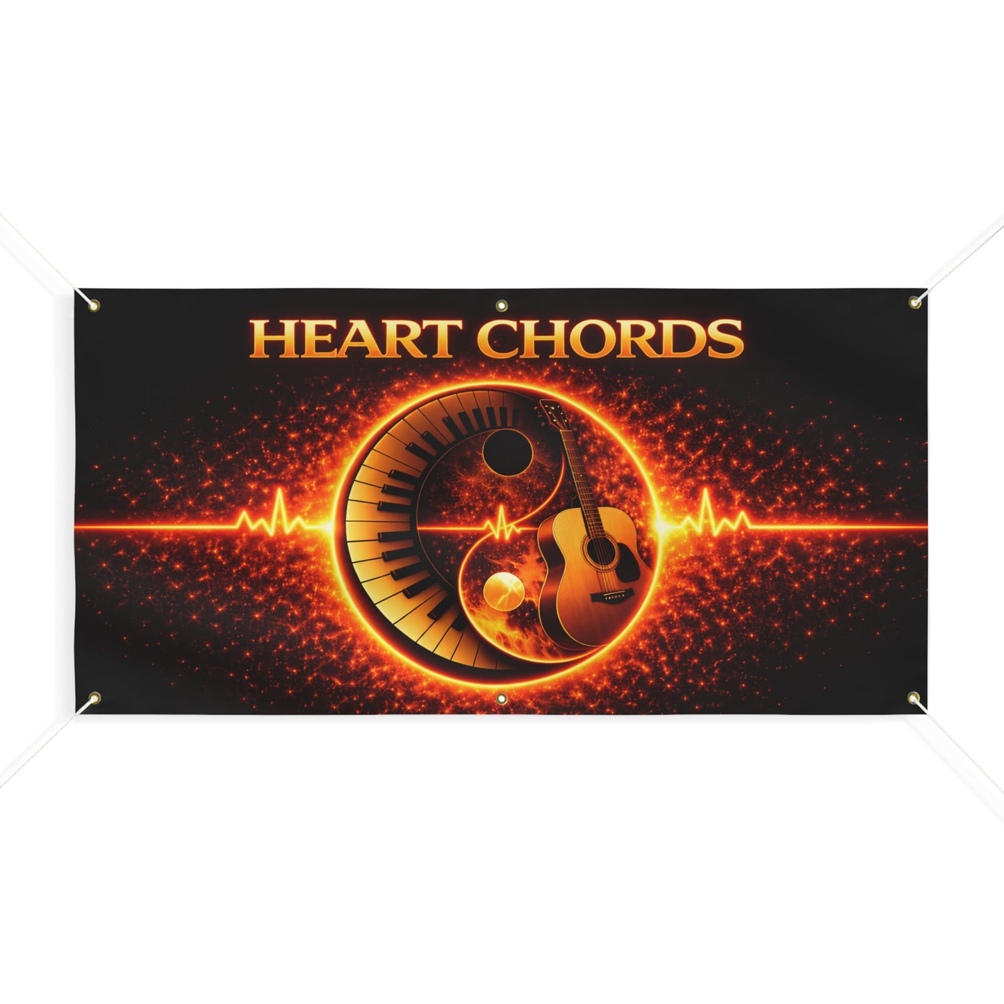 Heart Chords Music Banner — Guitar & Piano Yin Yang Design