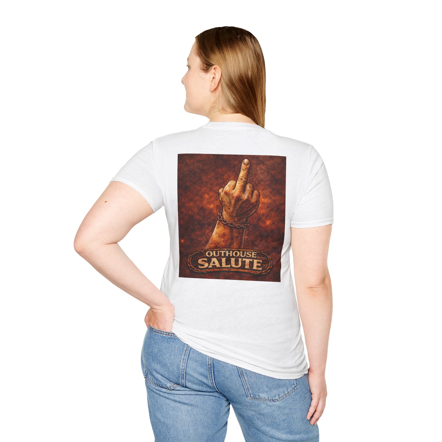 Outhouse Salute T-Shirt — Rustic Hand Gesture Graphic Tee