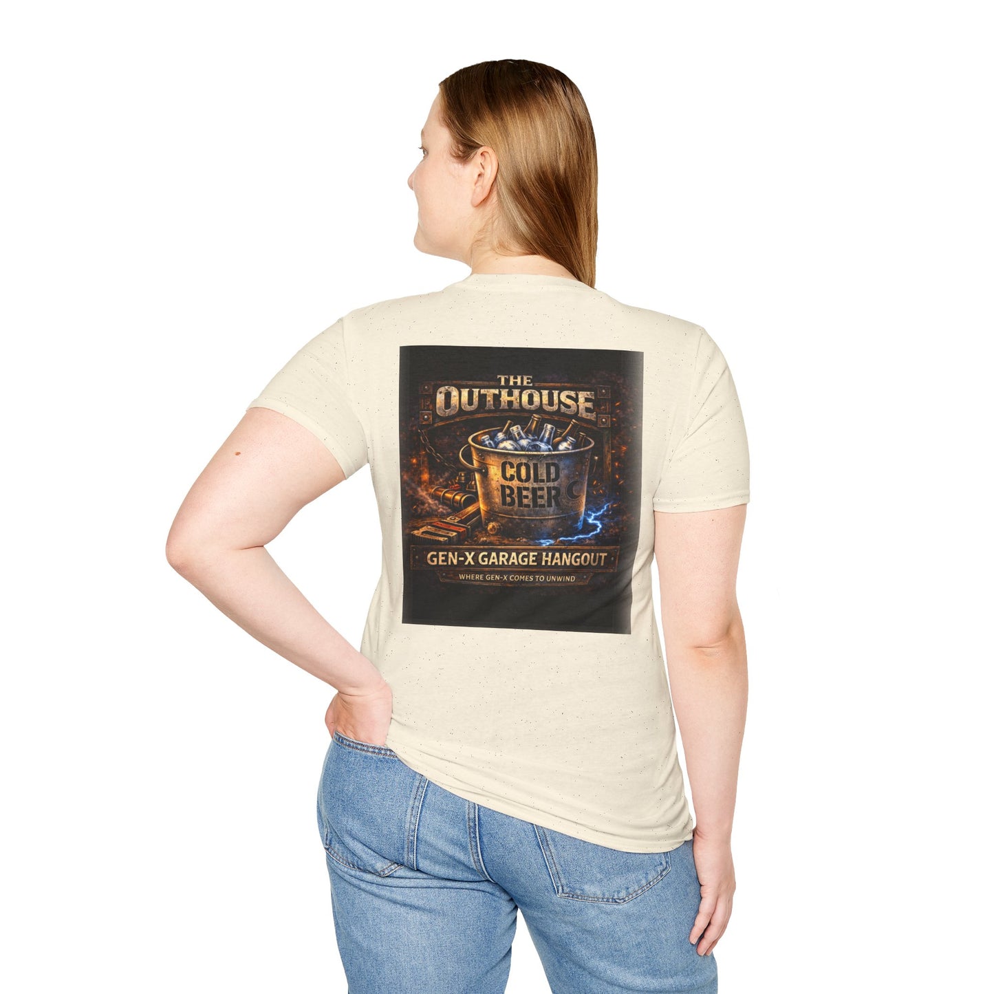 The Outhouse Cold Beer T-Shirt — Gen‑X Garage Hangout Graphic Tee