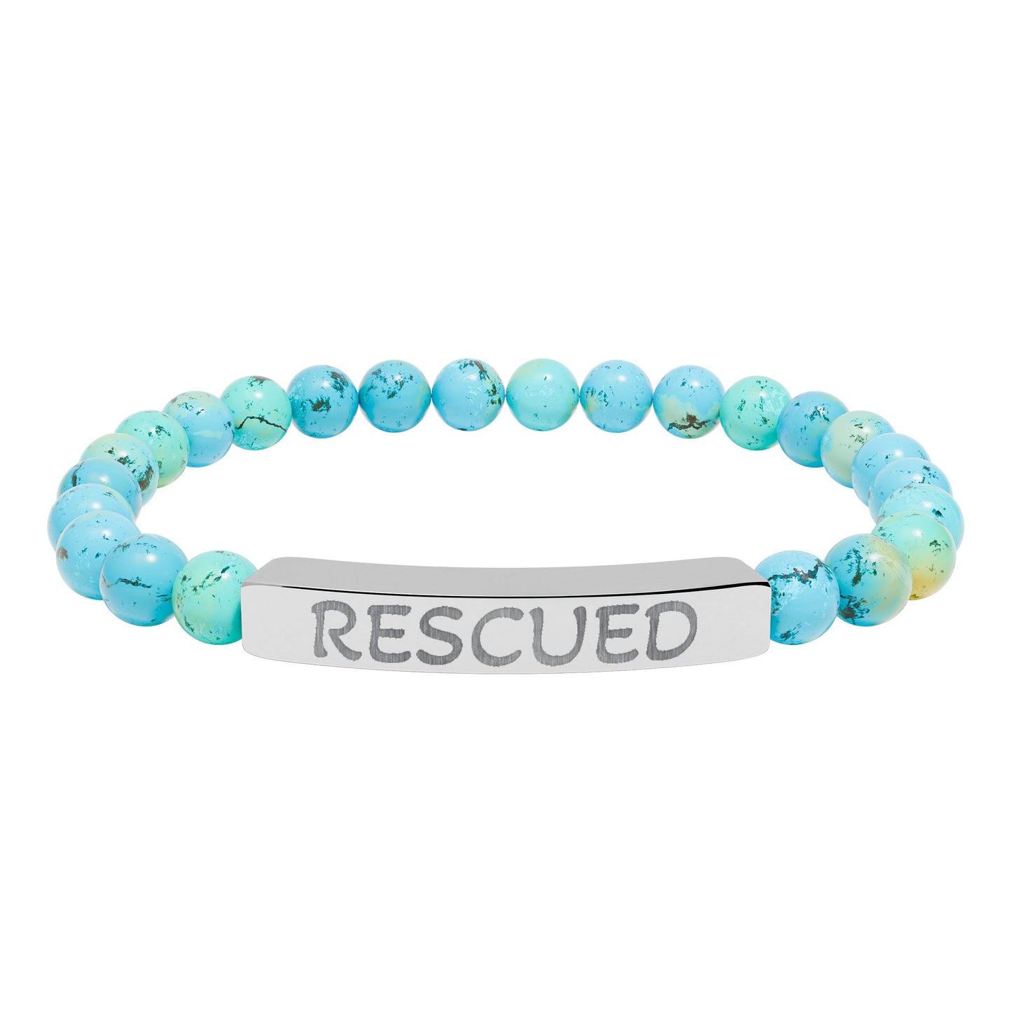 Rescued Engraved Natural Stone Bar Bracelet — Stretch Beaded Healing Jewelry