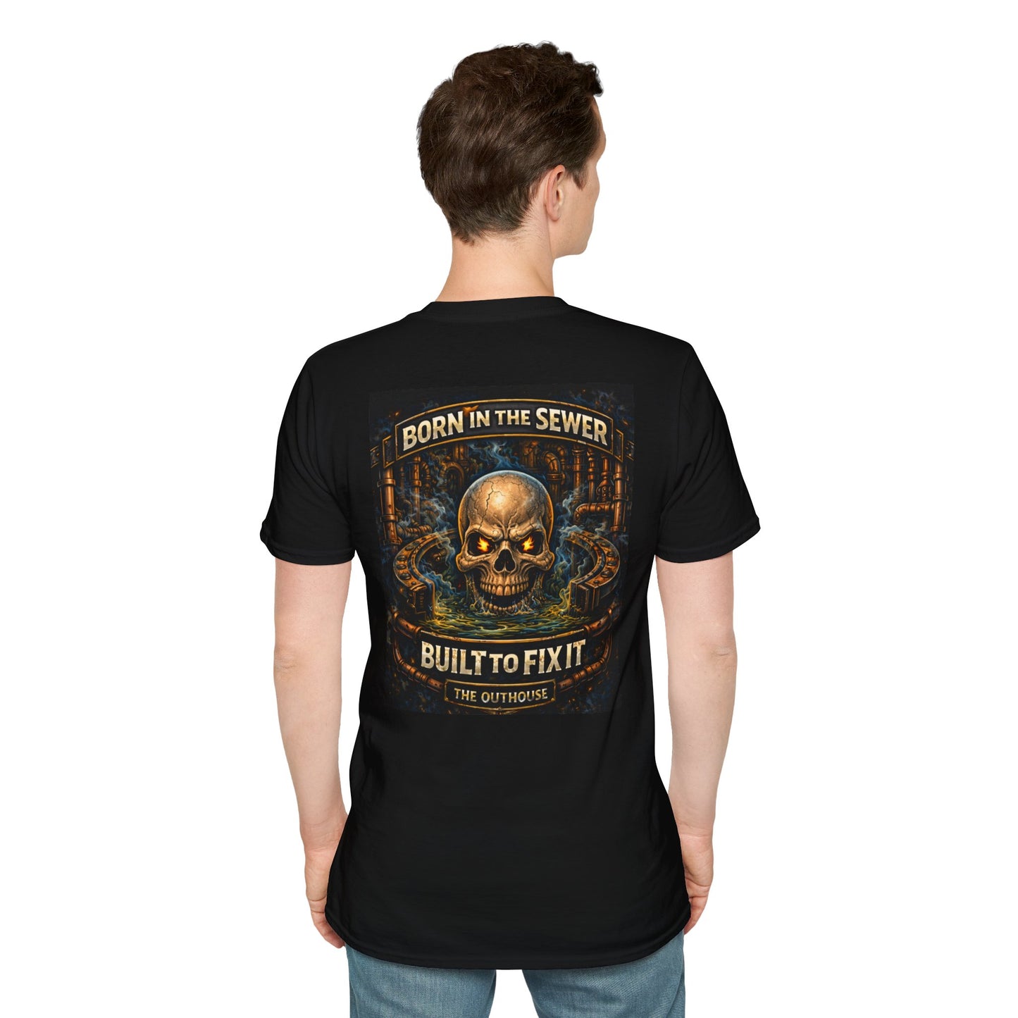 Plumber Skull T-Shirt — "Born in the Sewer, Built to Fix It" Vintage Repair Tee