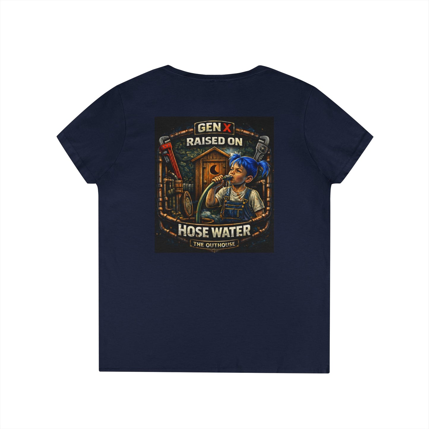 Gen X 'Raised on Hose Water' Ladies' V-Neck T-Shirt