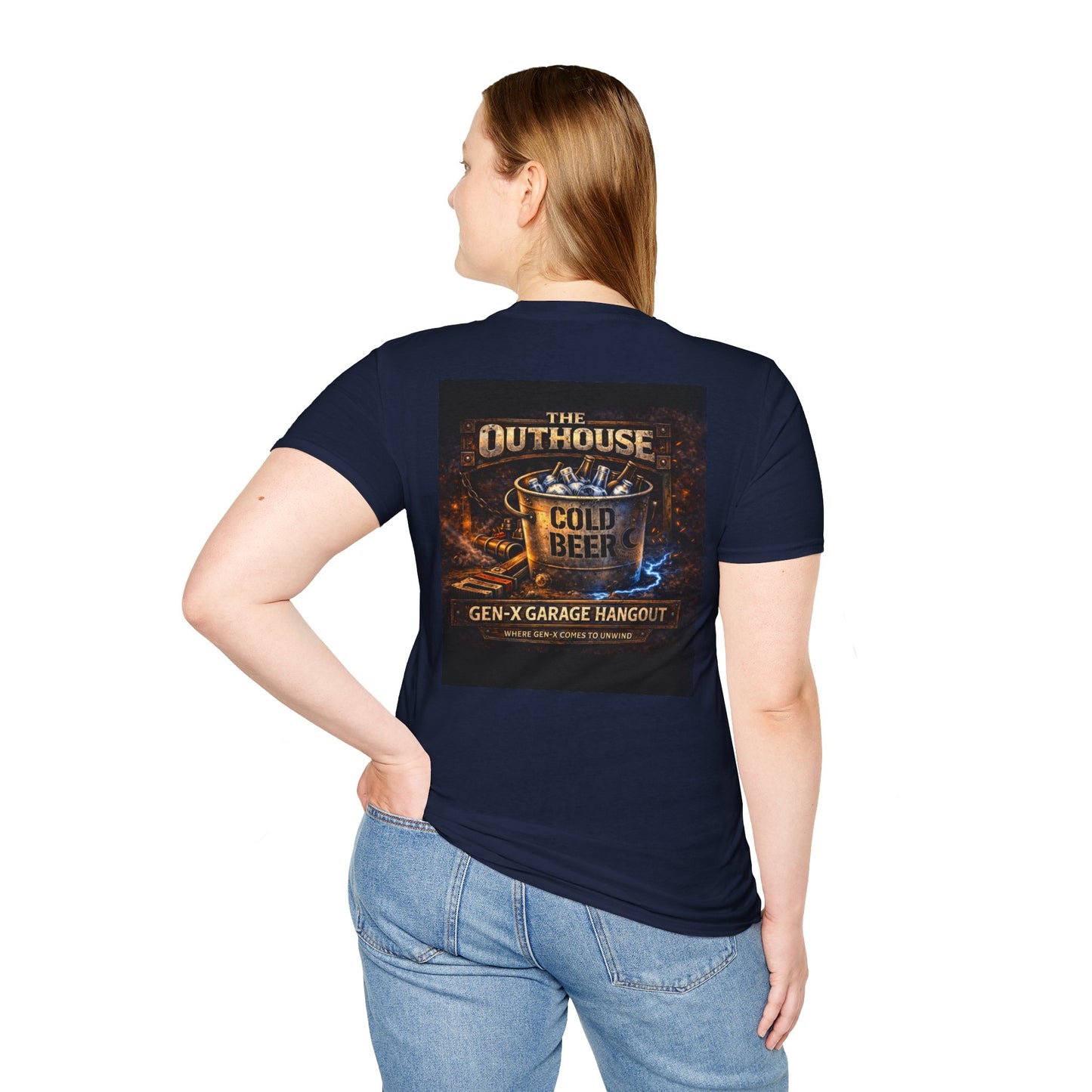 The Outhouse Cold Beer T-Shirt — Gen‑X Garage Hangout Graphic Tee