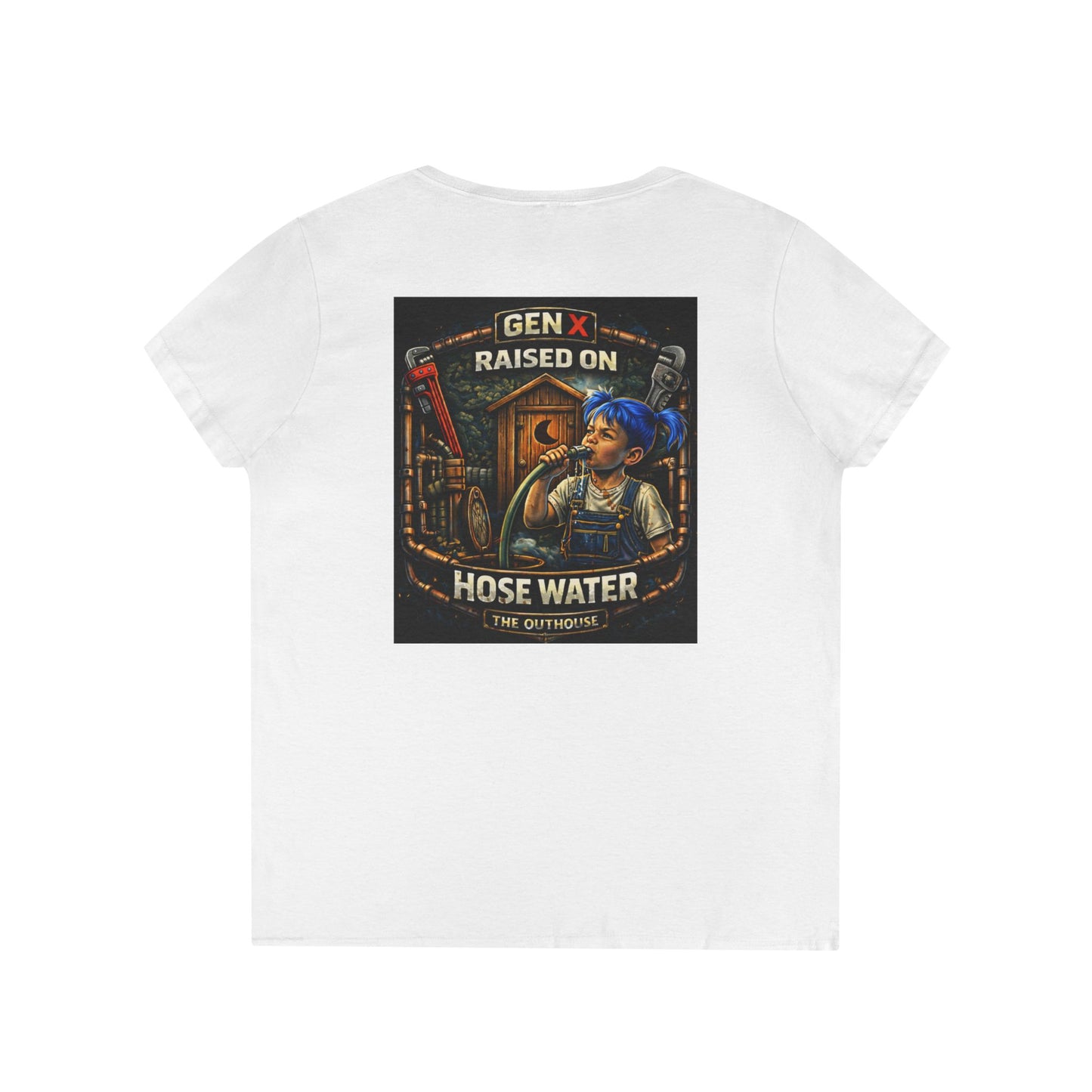 Gen X 'Raised on Hose Water' Ladies' V-Neck T-Shirt