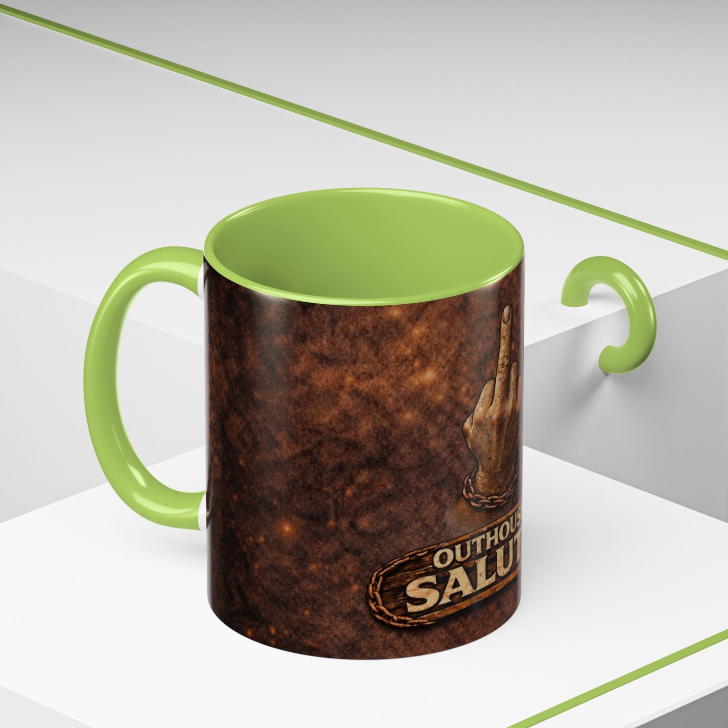 Outhouse Salute Coffee Mug — Bold Gen-X Attitude (11/15oz)