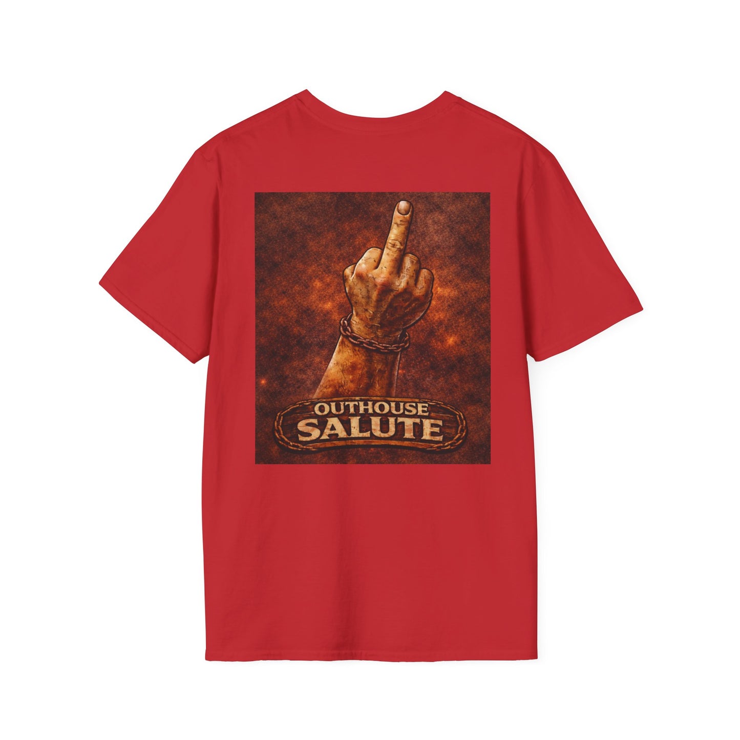 Outhouse Salute T-Shirt — Rustic Hand Gesture Graphic Tee