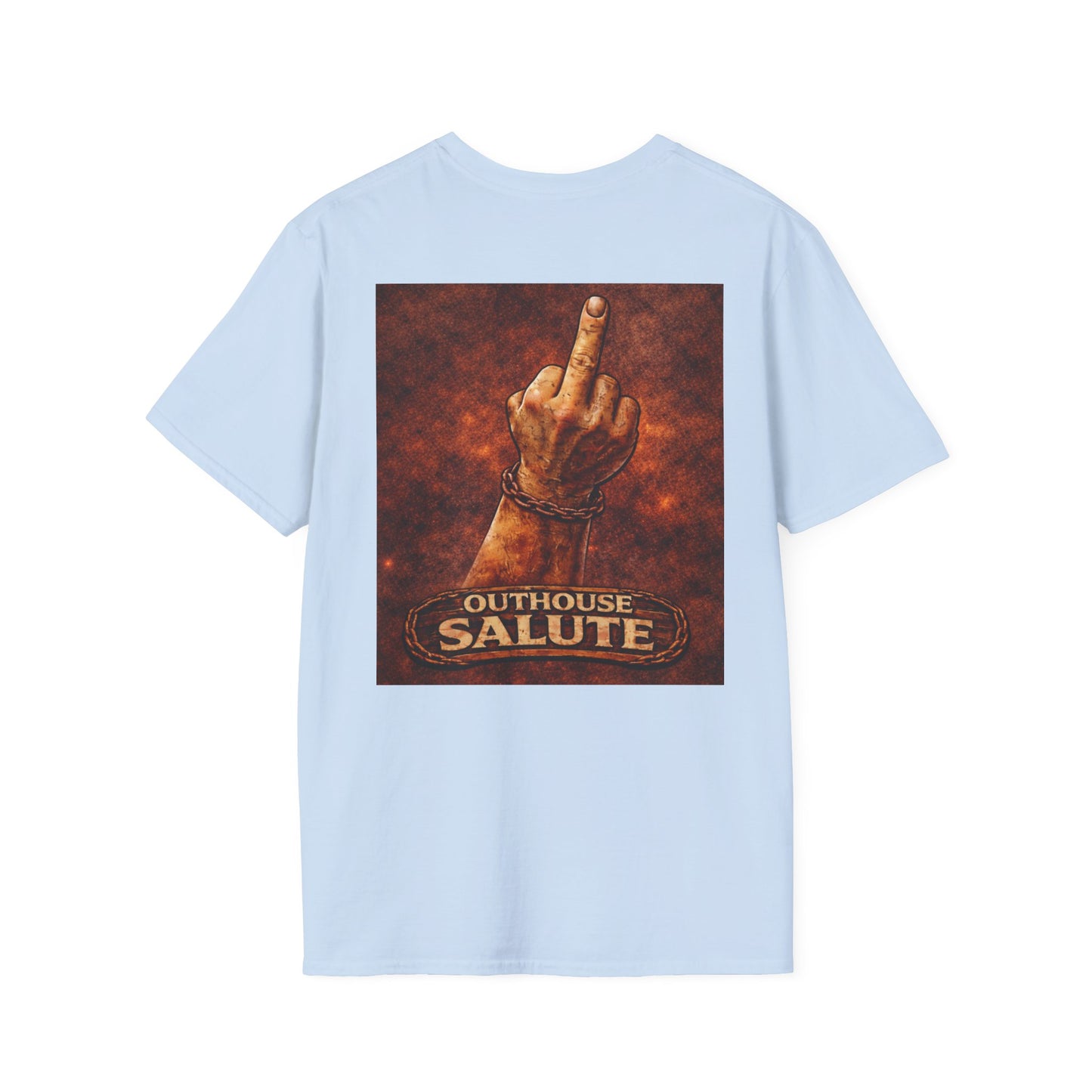 Outhouse Salute T-Shirt — Rustic Hand Gesture Graphic Tee