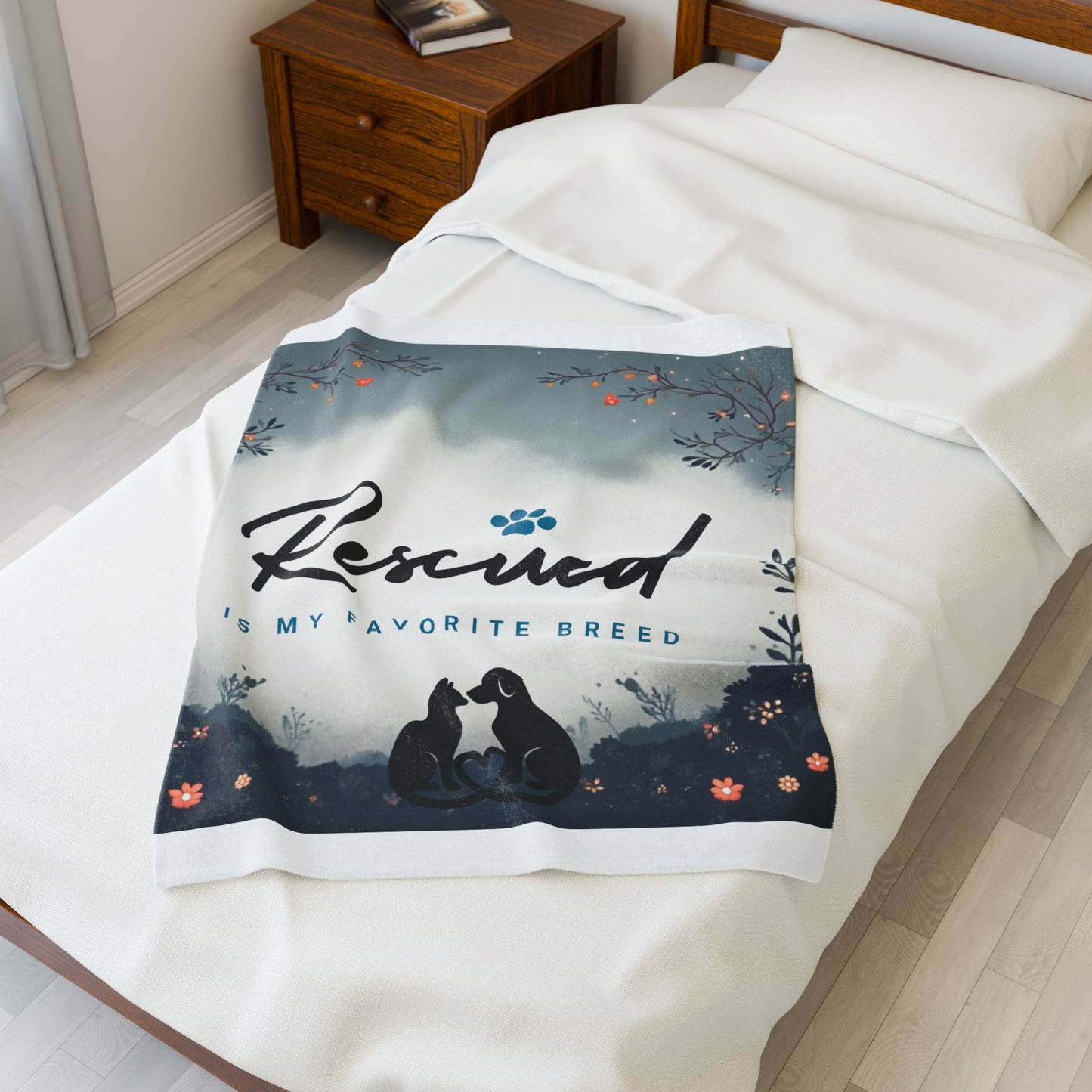 Velveteen Plush Blanket - Rescued is my favorite breed adopt don't shop