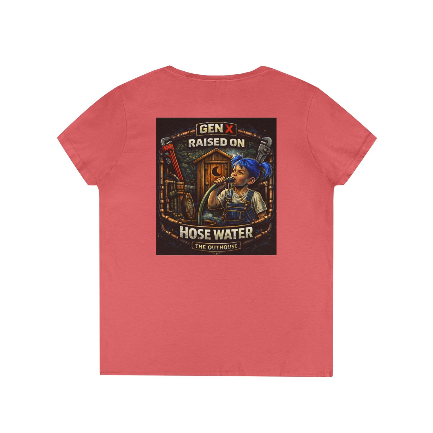 Gen X 'Raised on Hose Water' Ladies' V-Neck T-Shirt