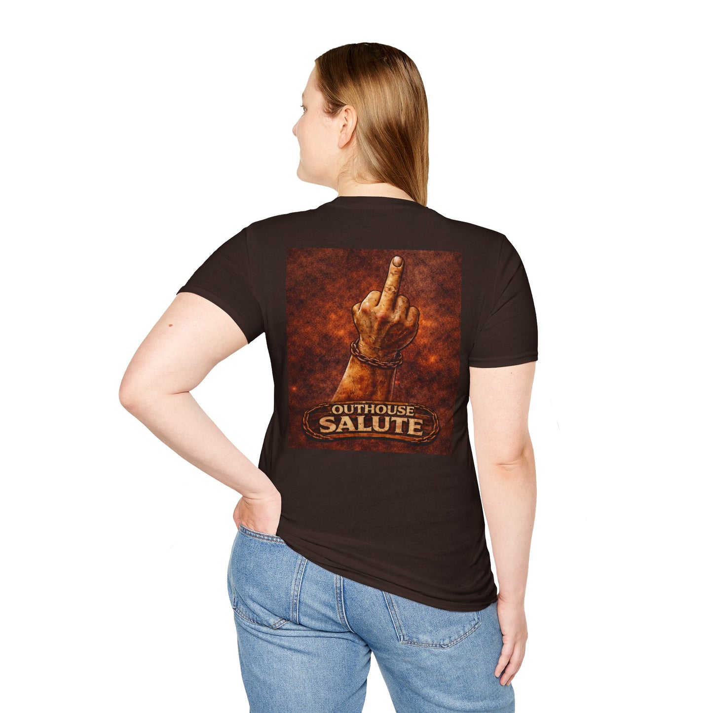 Outhouse Salute T-Shirt — Rustic Hand Gesture Graphic Tee