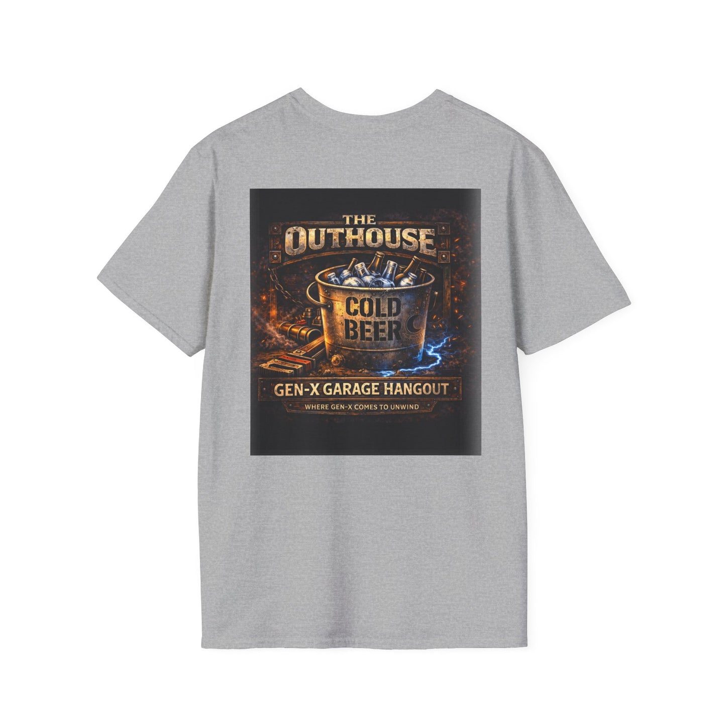 The Outhouse Cold Beer T-Shirt — Gen‑X Garage Hangout Graphic Tee