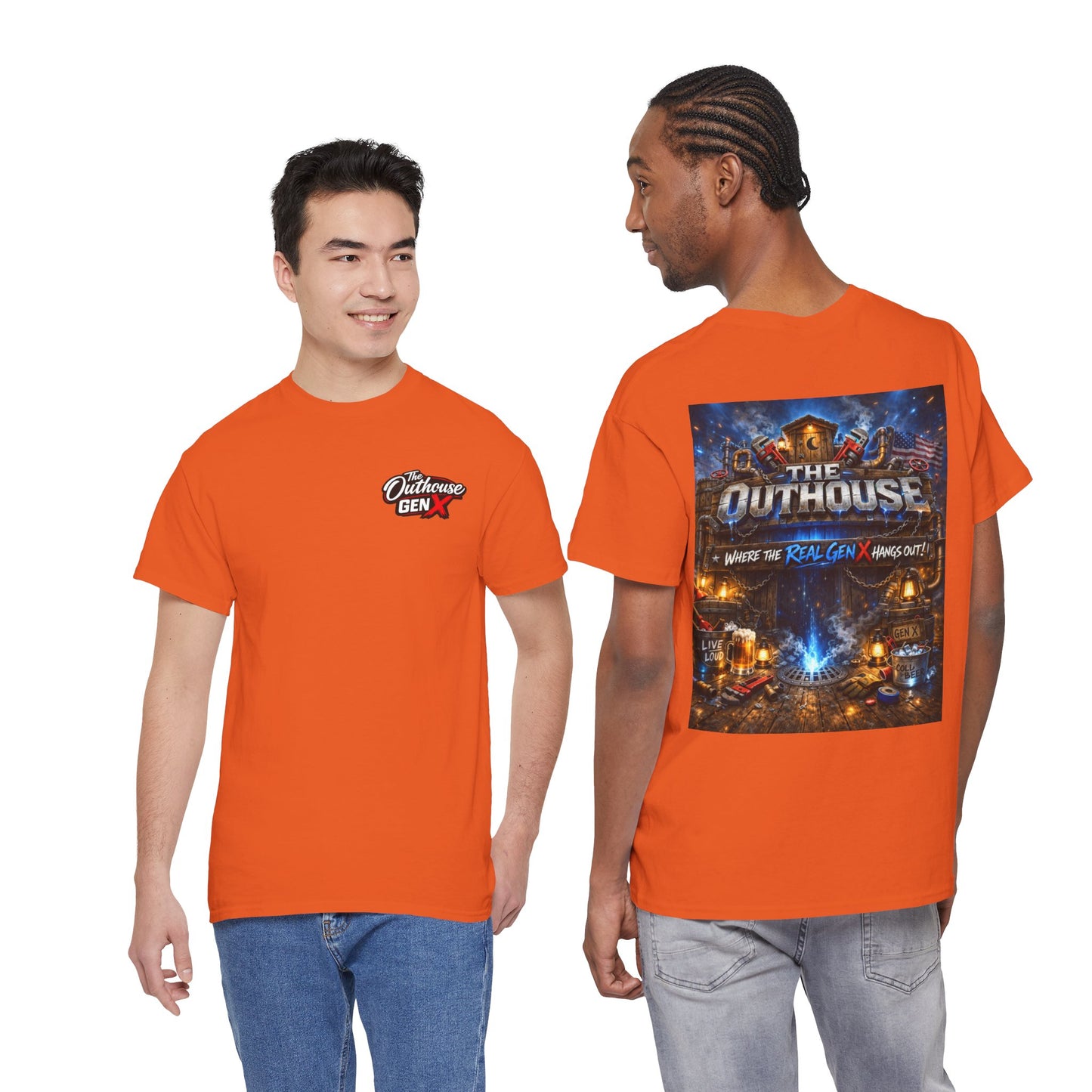 The Outhouse Gen X Tee — Retro Campfire Nostalgia Graphic T-Shirt