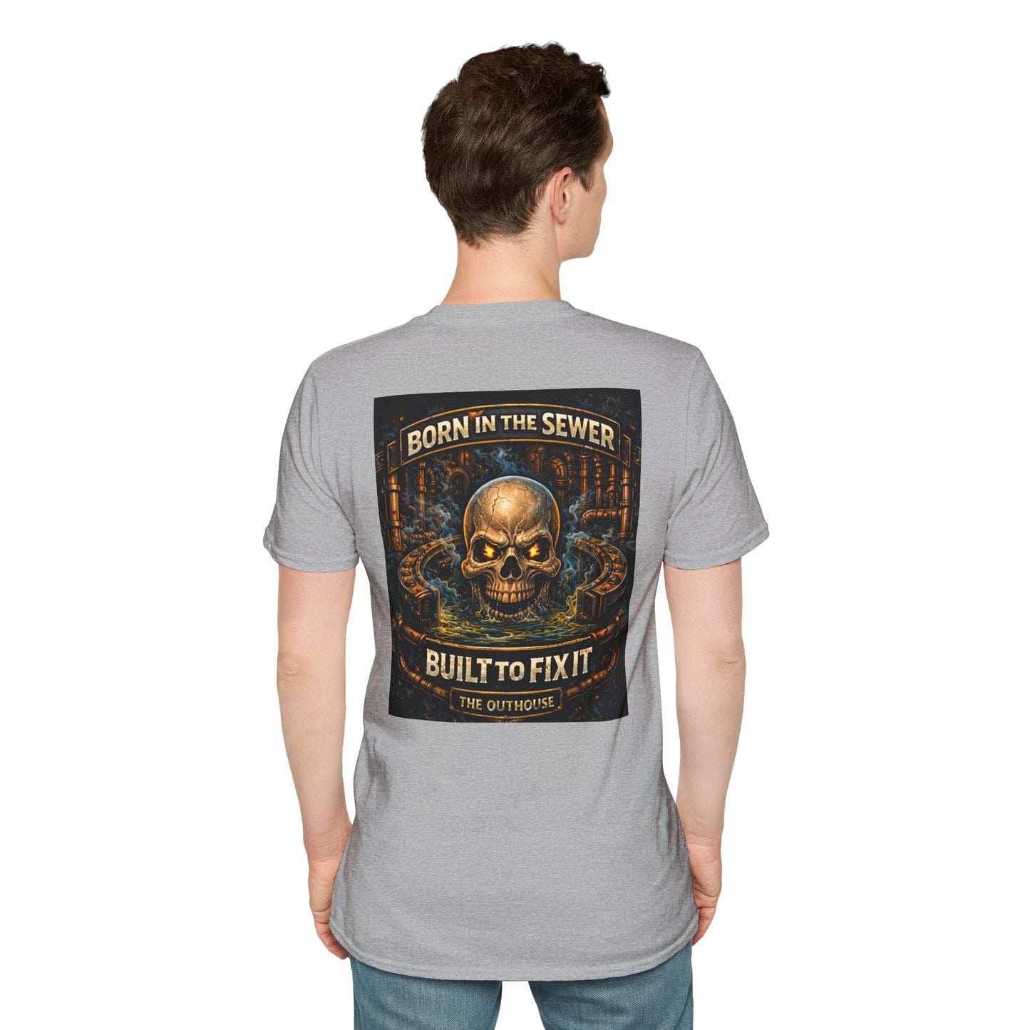 Plumber Skull T-Shirt — "Born in the Sewer, Built to Fix It" Vintage Repair Tee