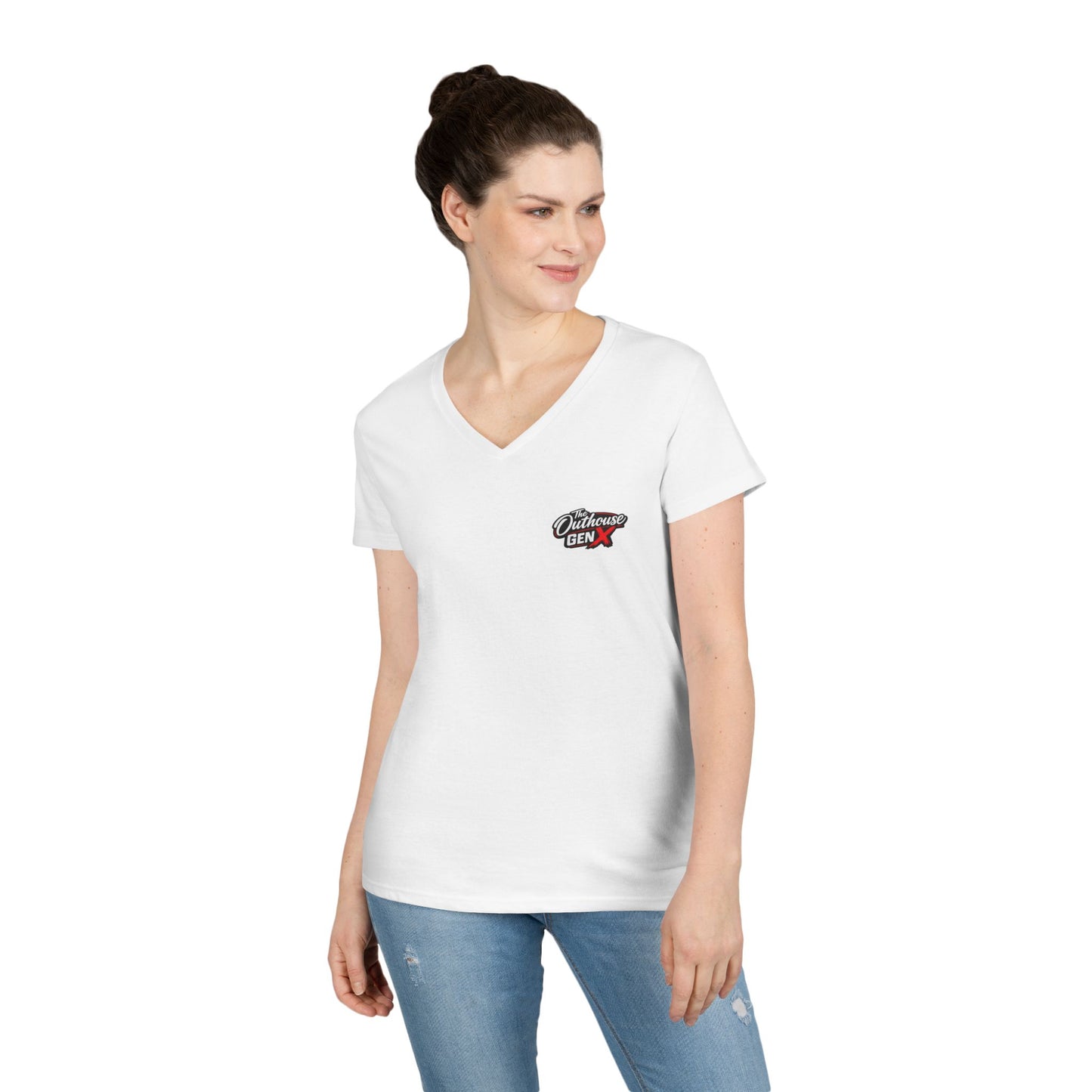 Gen X Raised Outside V‑Neck Tee — "Raised Outside" Retro Bike Graphic
