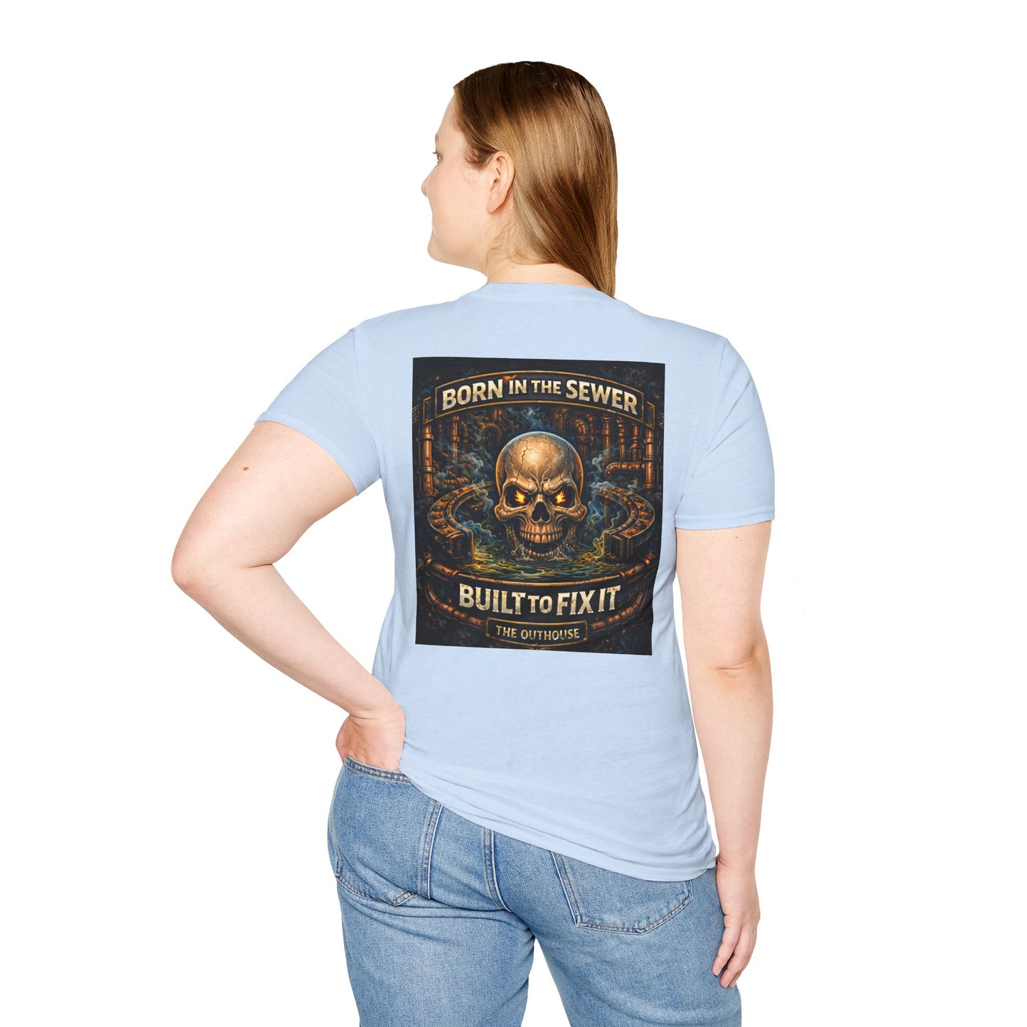 Plumber Skull T-Shirt — "Born in the Sewer, Built to Fix It" Vintage Repair Tee