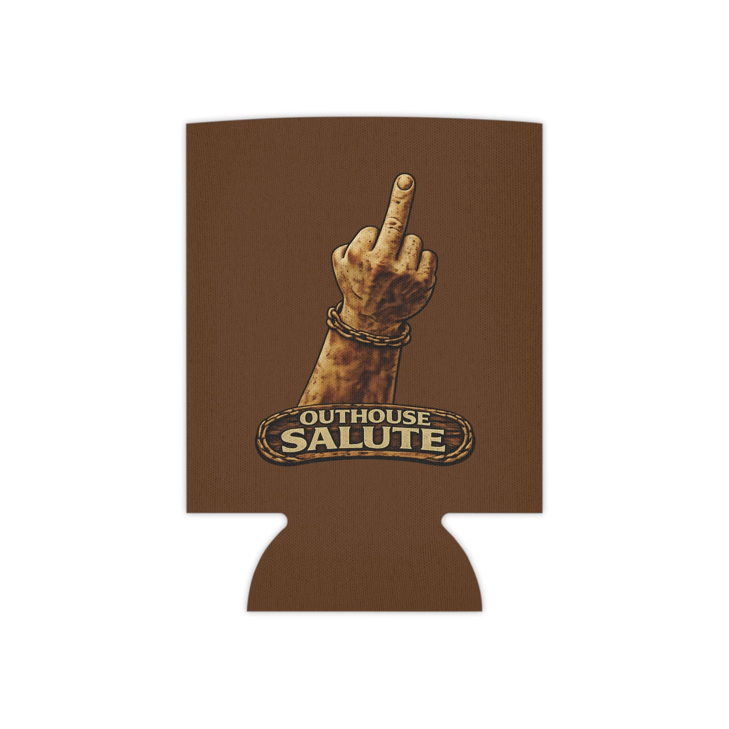 Outhouse Salute Can Cooler — Neoprene Koozie for BBQs & Tailgates