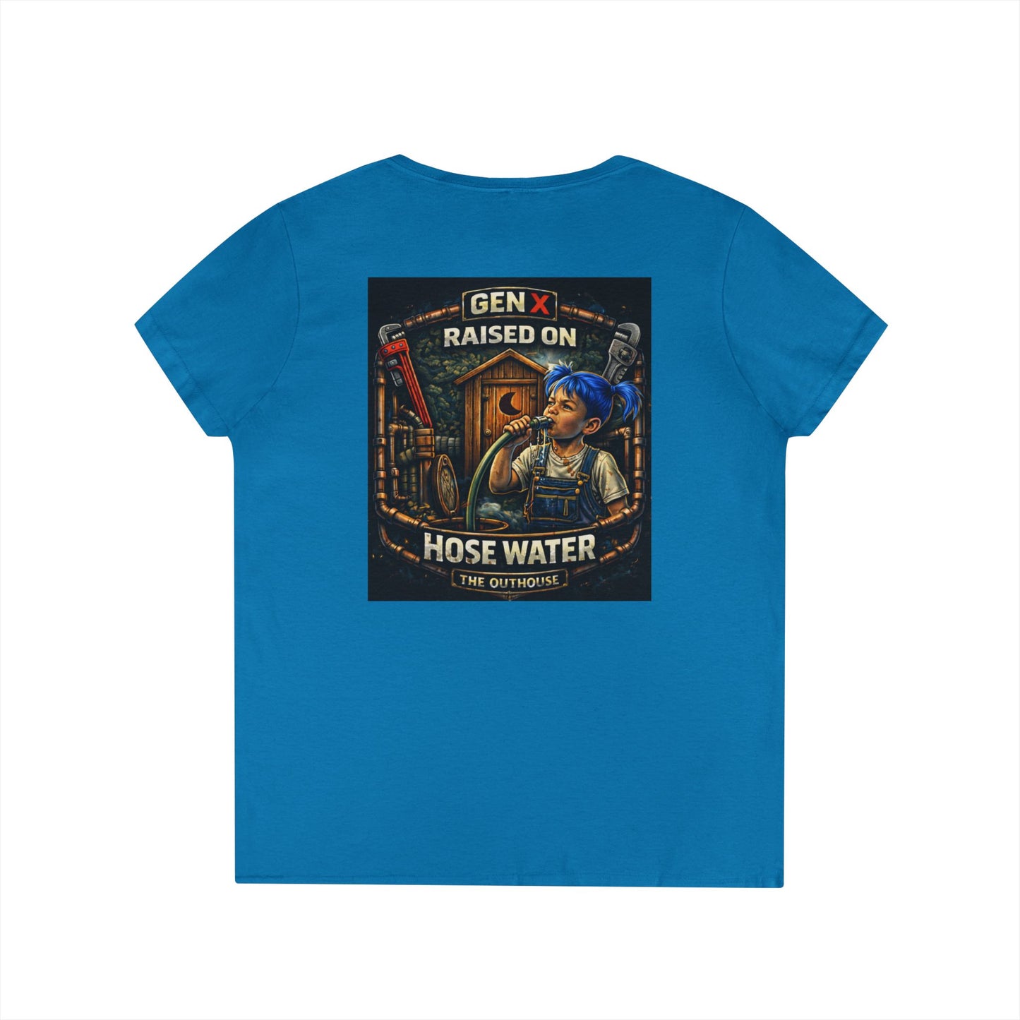Gen X 'Raised on Hose Water' Ladies' V-Neck T-Shirt
