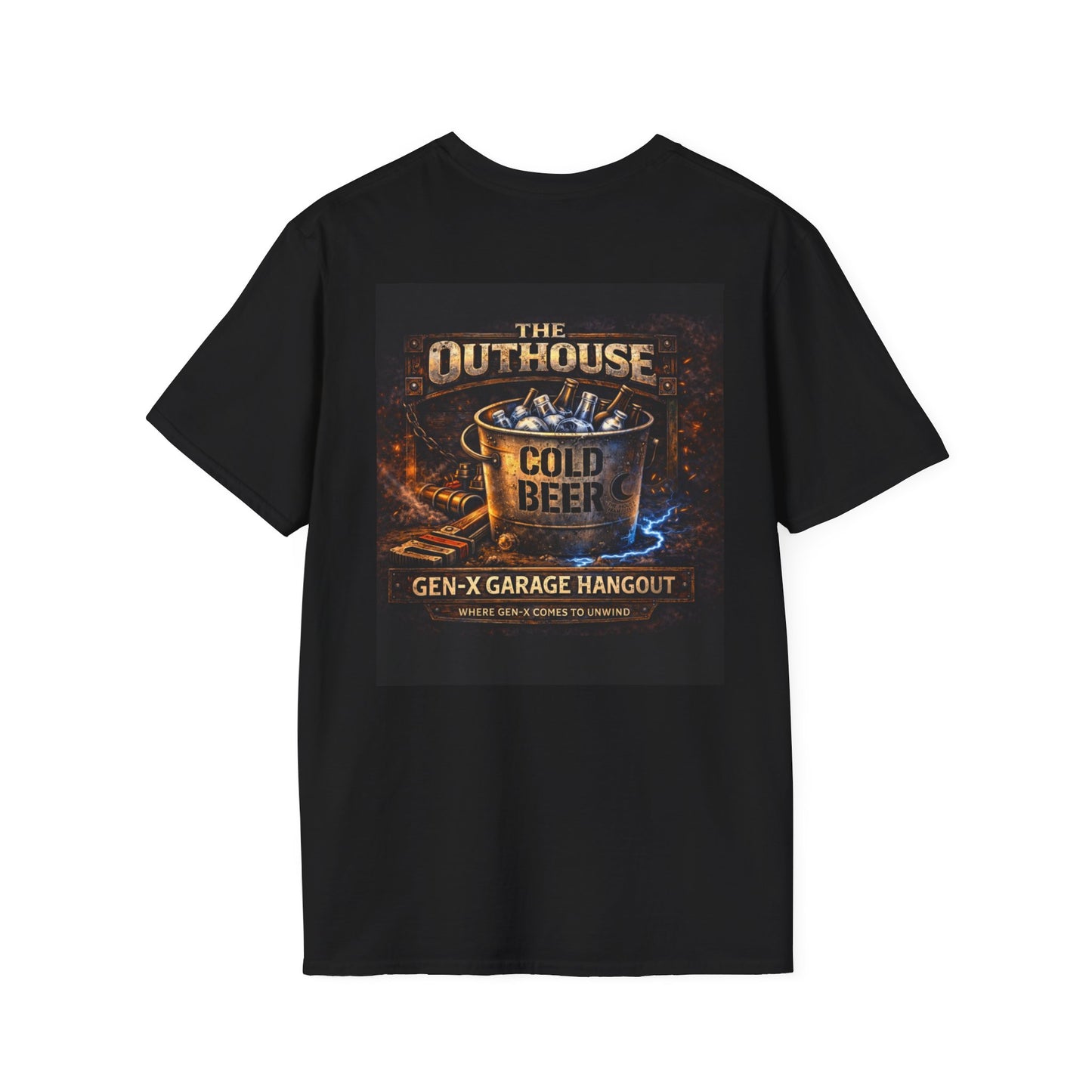 The Outhouse Cold Beer T-Shirt — Gen‑X Garage Hangout Graphic Tee
