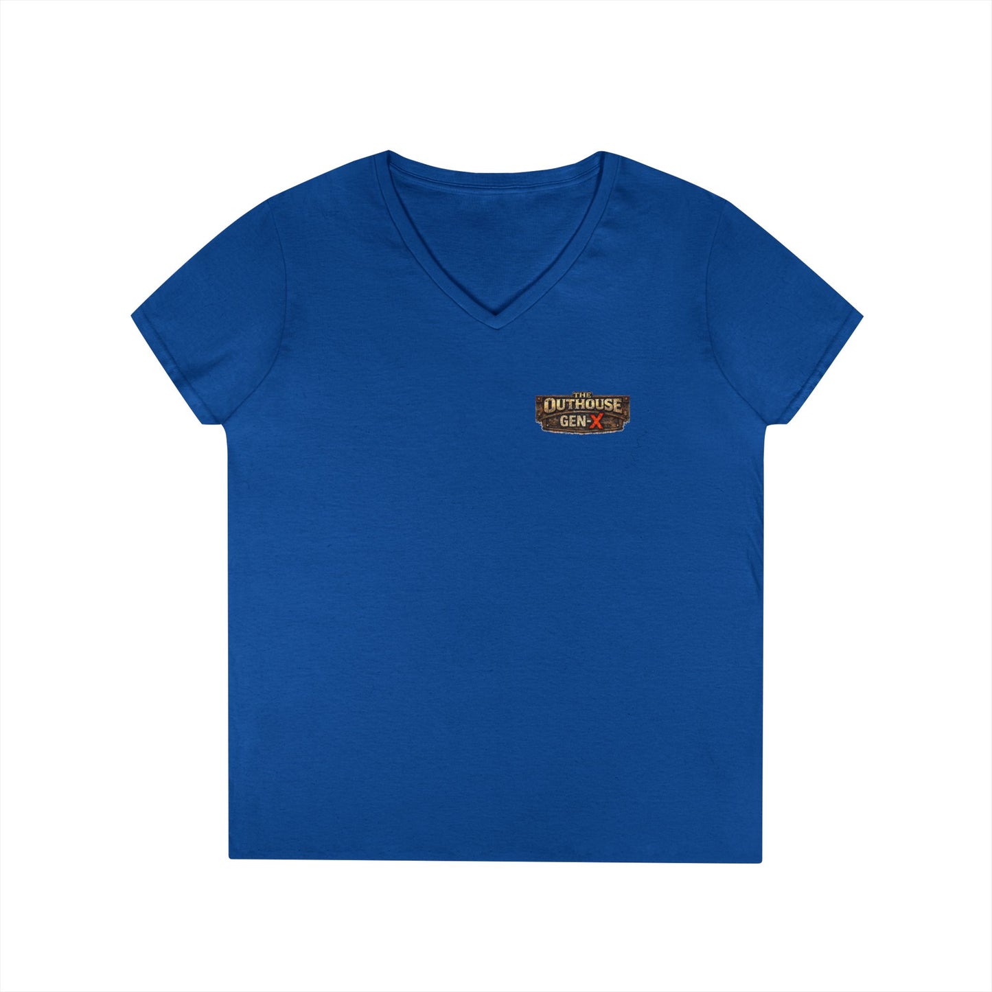 Outhouse Salute V-Neck Tee — Bold Back Graphic Ladies' T-Shirt