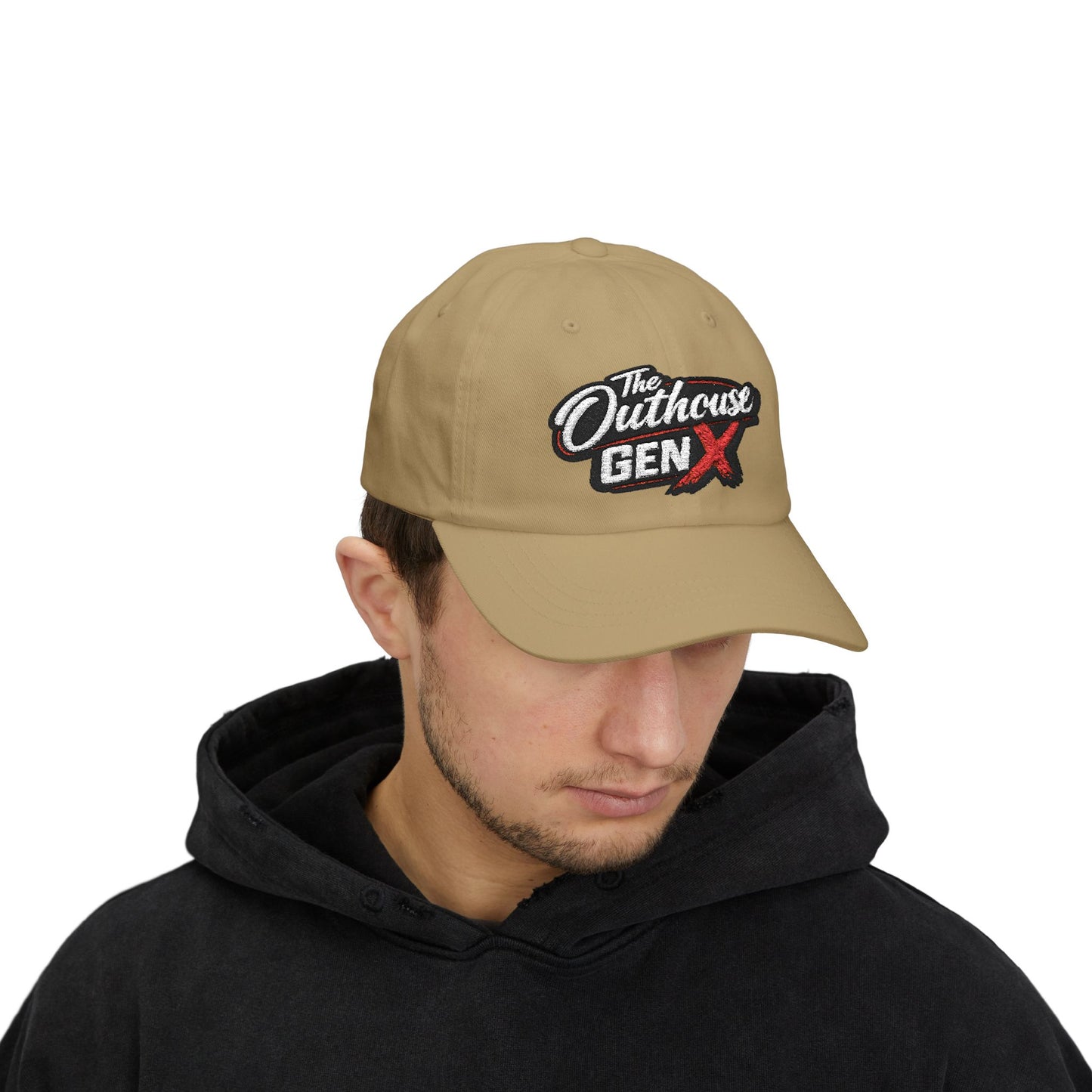 Outhouse Gen‑X Dad Cap — Bold Red X Logo Hat
