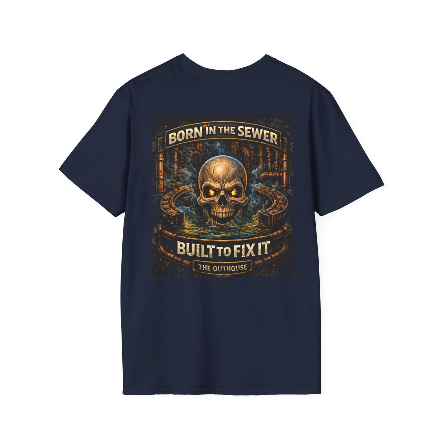 Plumber Skull T-Shirt — "Born in the Sewer, Built to Fix It" Vintage Repair Tee