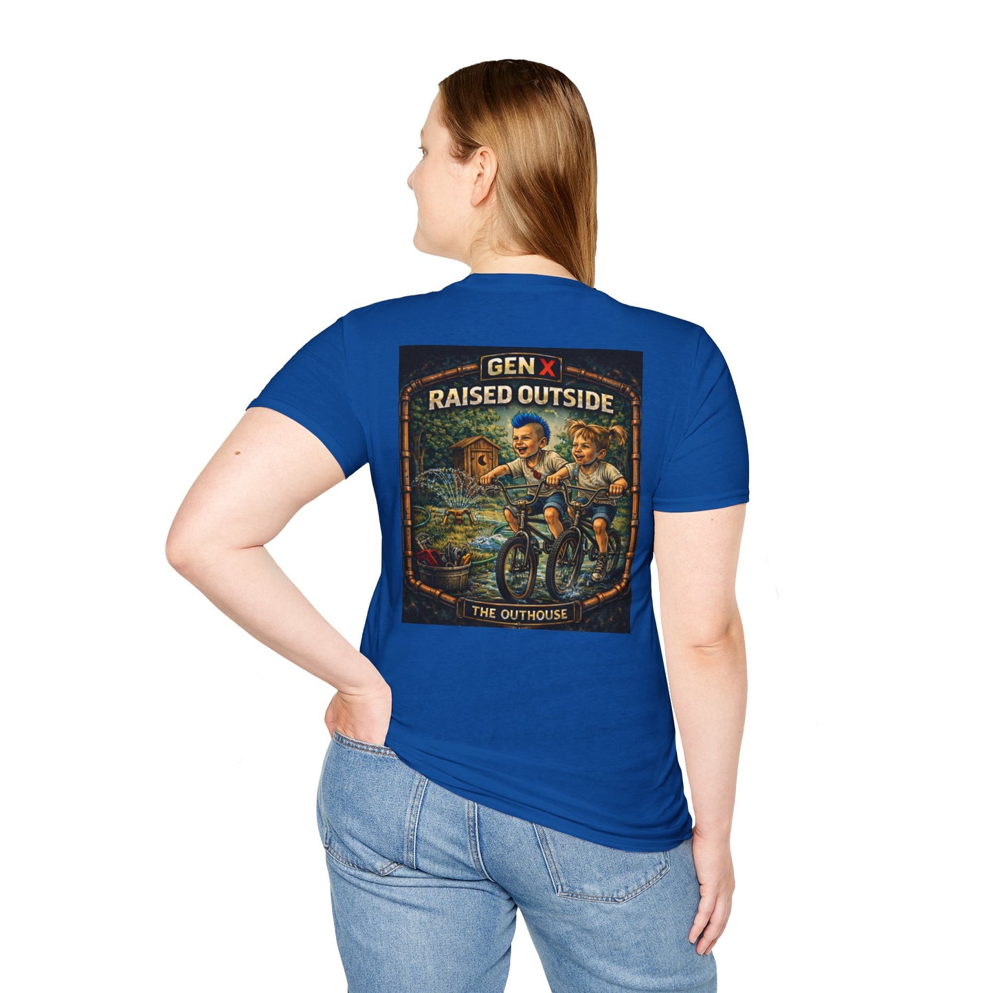 Gen X "Raised Outside" T-Shirt — Retro Outhouse Vintage Graphic Tee