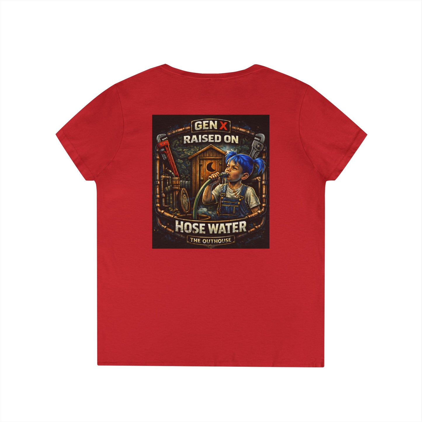Gen X 'Raised on Hose Water' Ladies' V-Neck T-Shirt