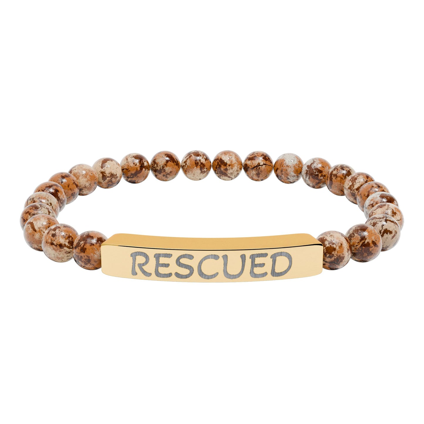Rescued Engraved Natural Stone Bar Bracelet — Stretch Beaded Healing Jewelry