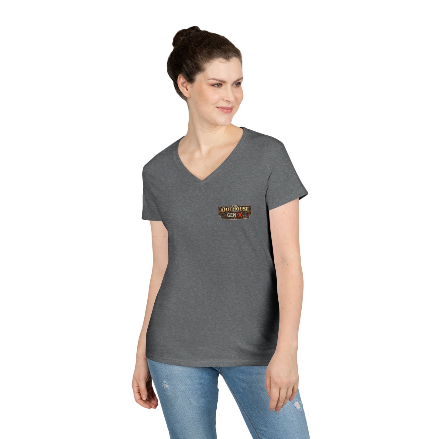 Outhouse Salute V-Neck Tee — Bold Back Graphic Ladies' T-Shirt