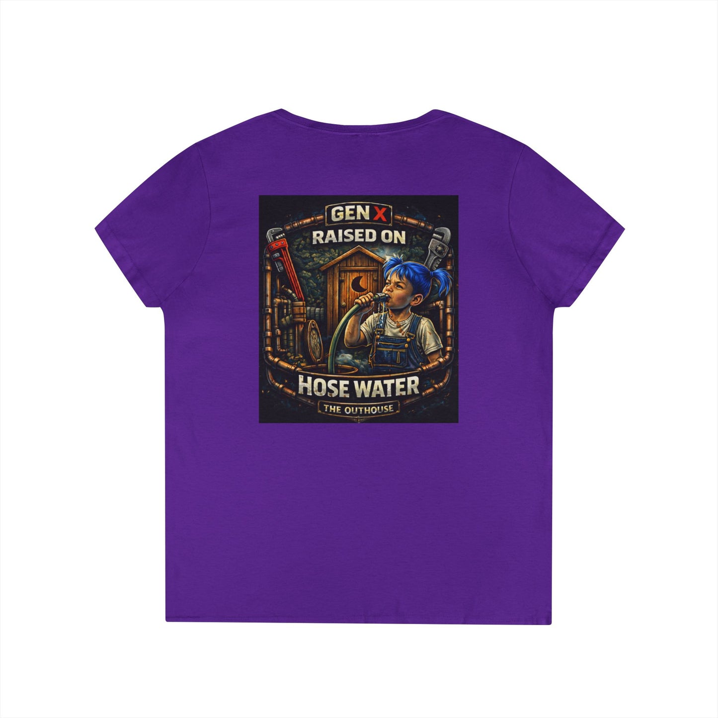 Gen X 'Raised on Hose Water' Ladies' V-Neck T-Shirt