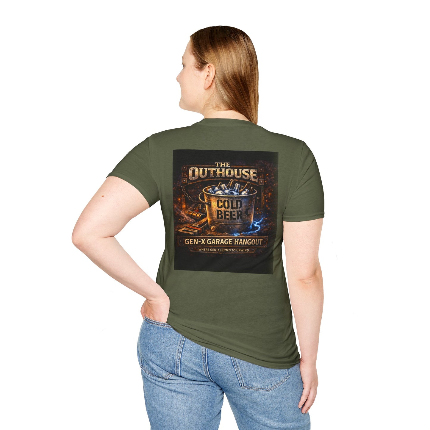 The Outhouse Cold Beer T-Shirt — Gen‑X Garage Hangout Graphic Tee