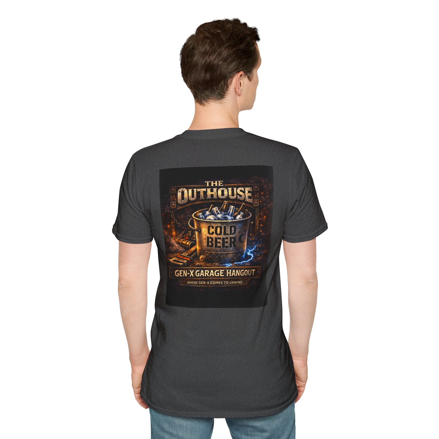 The Outhouse Cold Beer T-Shirt — Gen‑X Garage Hangout Graphic Tee