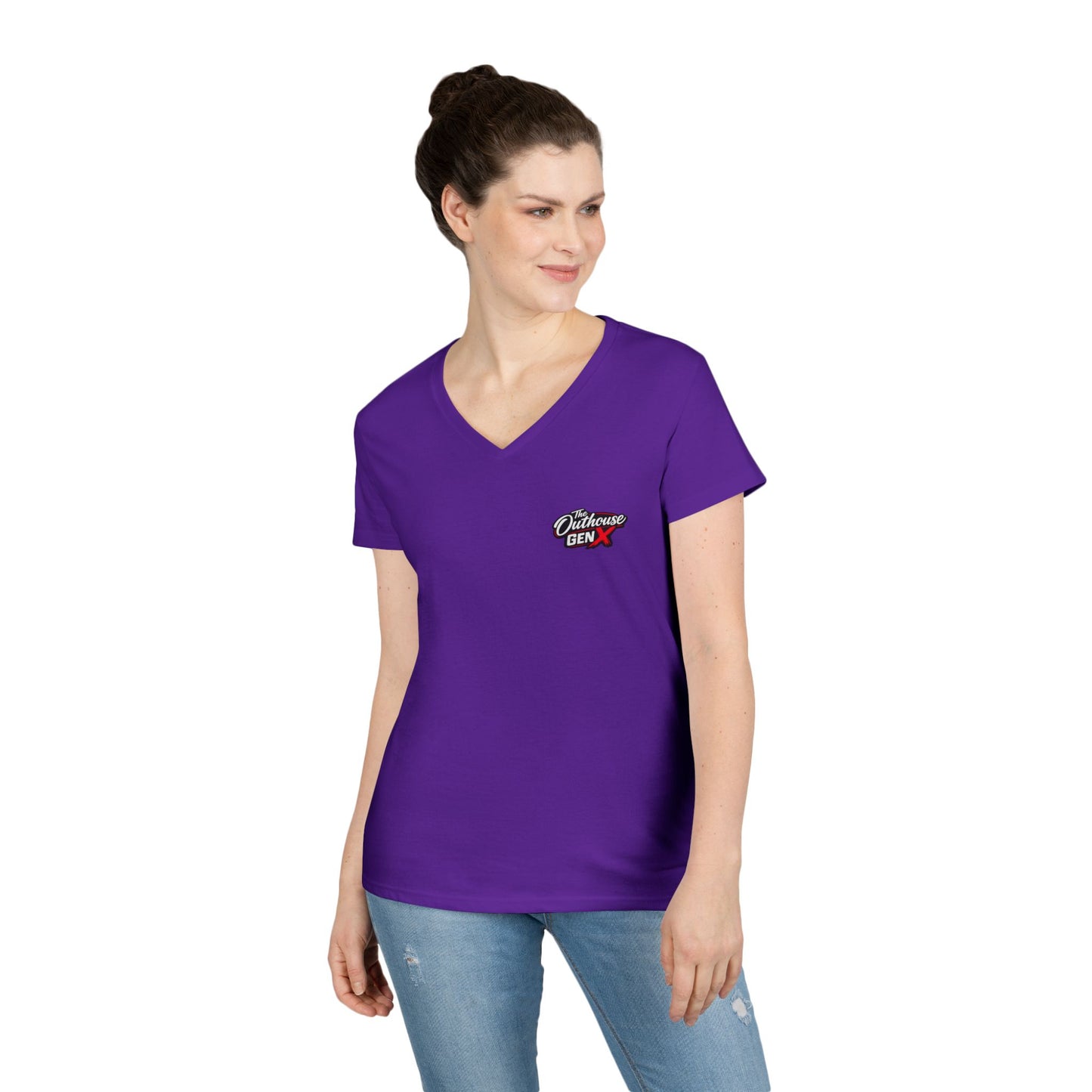 Gen X Raised Outside V‑Neck Tee — "Raised Outside" Retro Bike Graphic