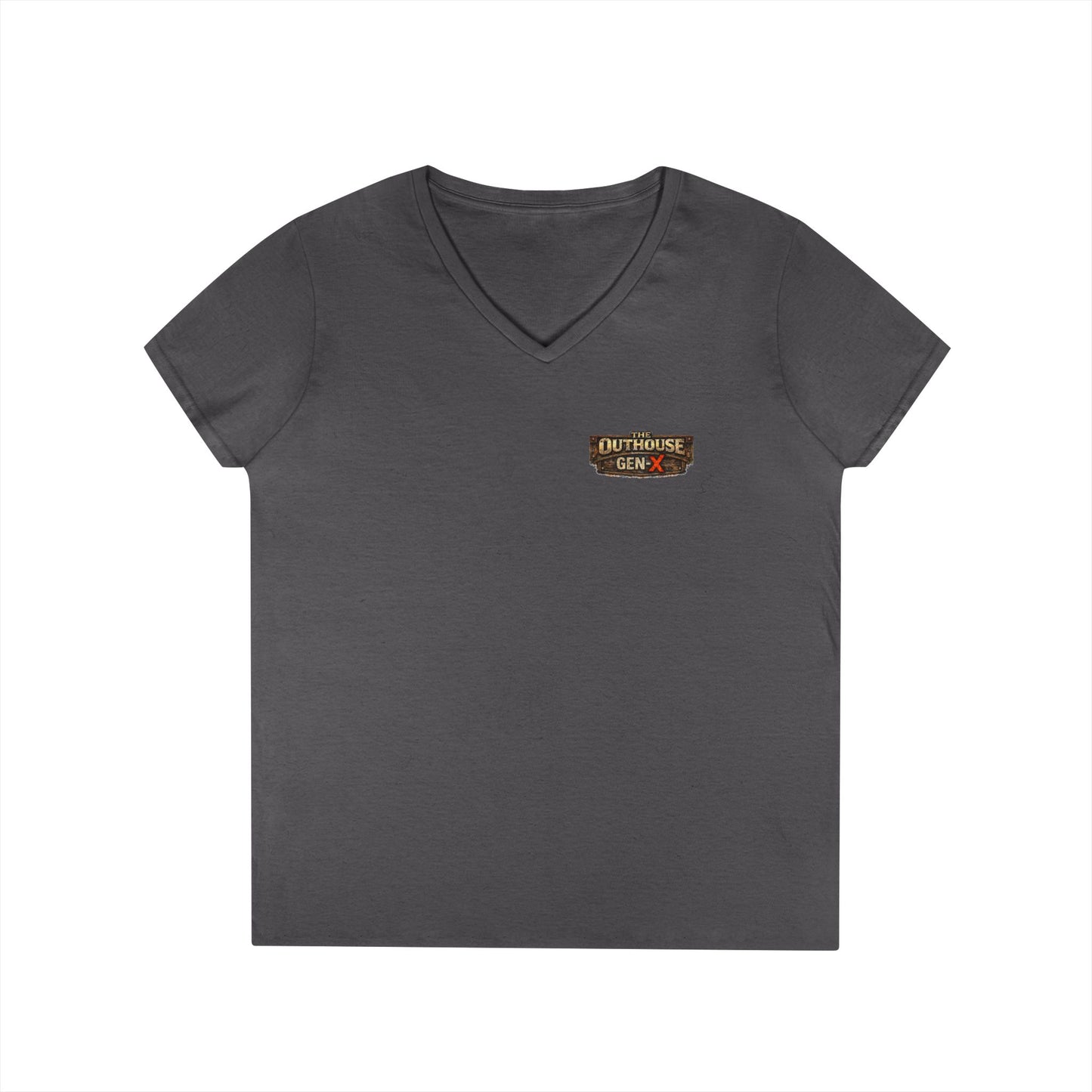 Outhouse Salute V-Neck Tee — Bold Back Graphic Ladies' T-Shirt