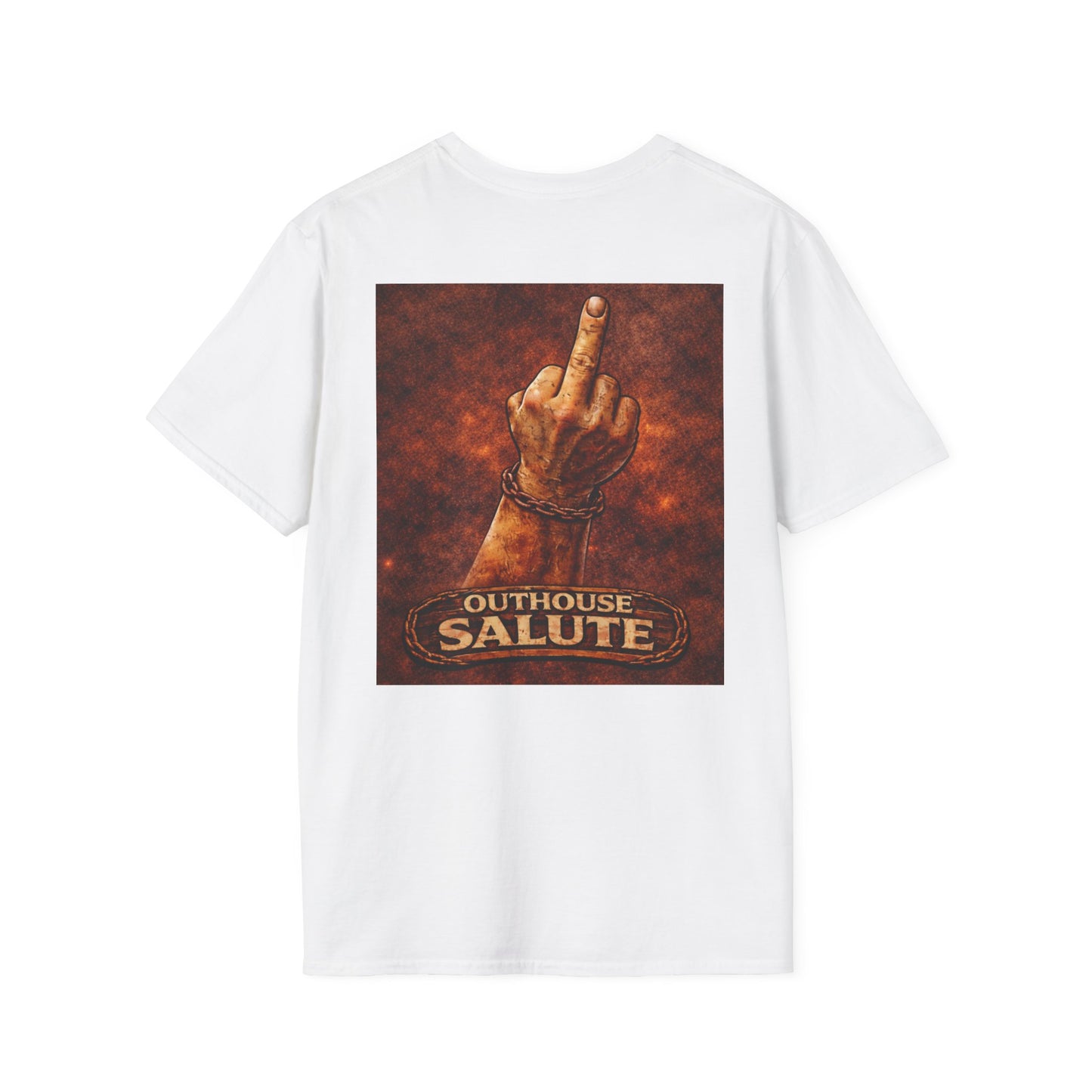 Outhouse Salute T-Shirt — Rustic Hand Gesture Graphic Tee