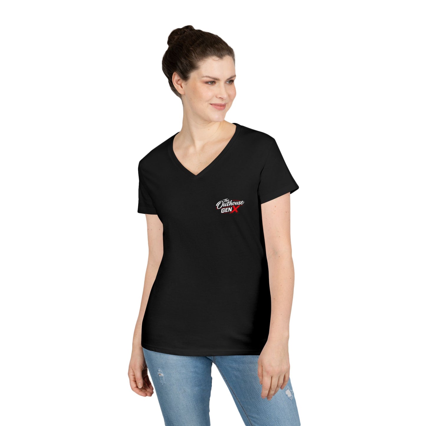 Gen X Raised Outside V‑Neck Tee — "Raised Outside" Retro Bike Graphic
