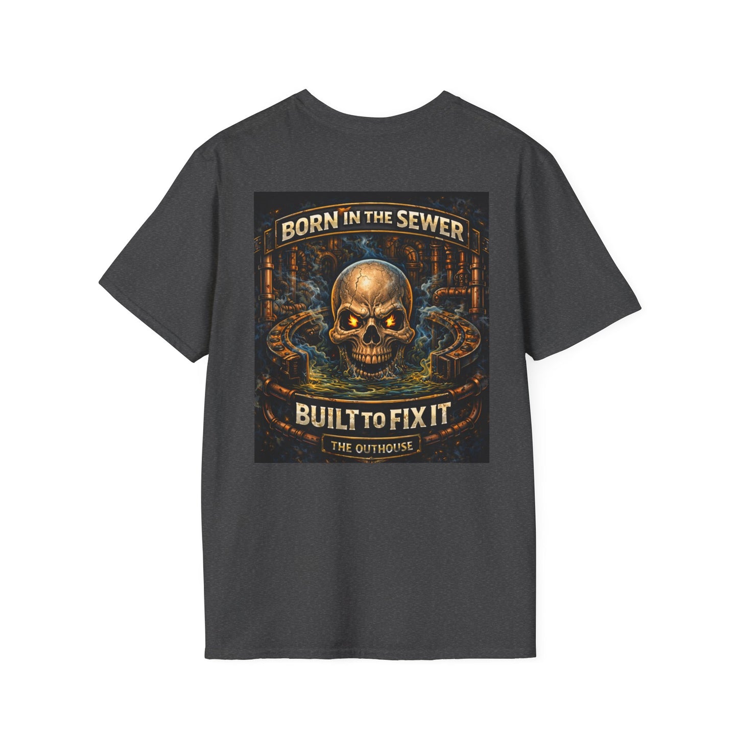 Plumber Skull T-Shirt — "Born in the Sewer, Built to Fix It" Vintage Repair Tee