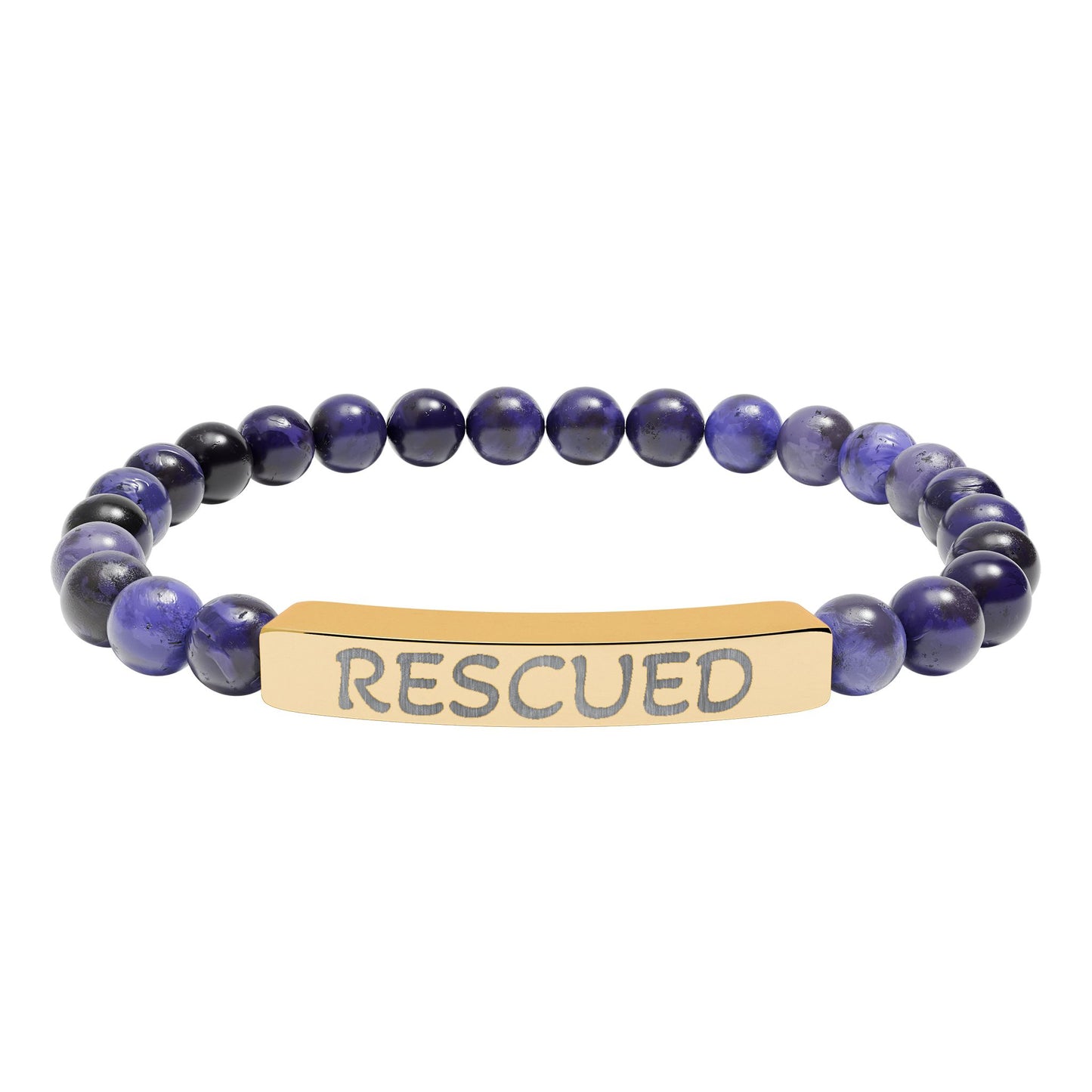 Rescued Engraved Natural Stone Bar Bracelet — Stretch Beaded Healing Jewelry