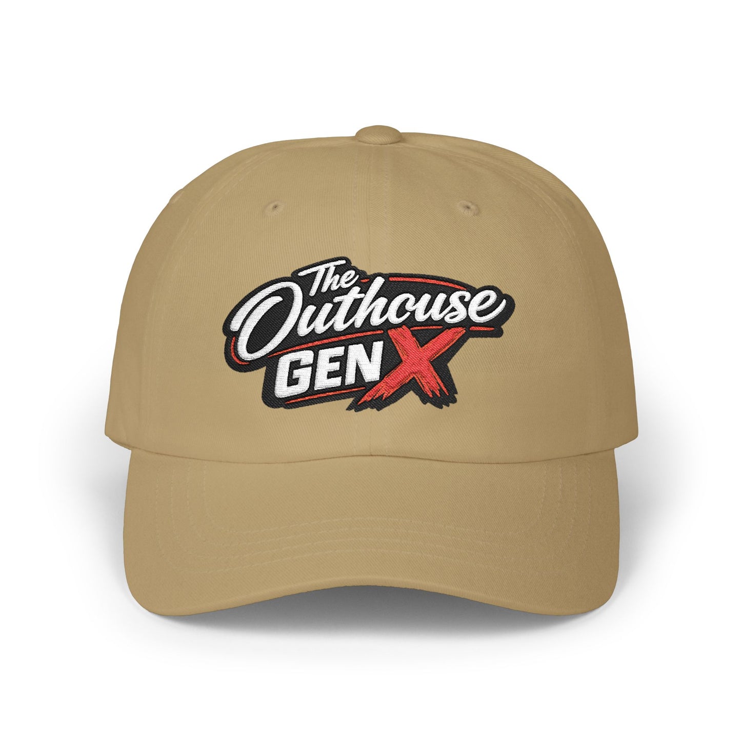 Outhouse Gen‑X Dad Cap — Bold Red X Logo Hat