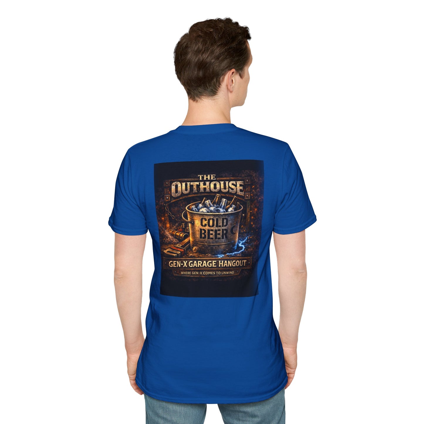 The Outhouse Cold Beer T-Shirt — Gen‑X Garage Hangout Graphic Tee